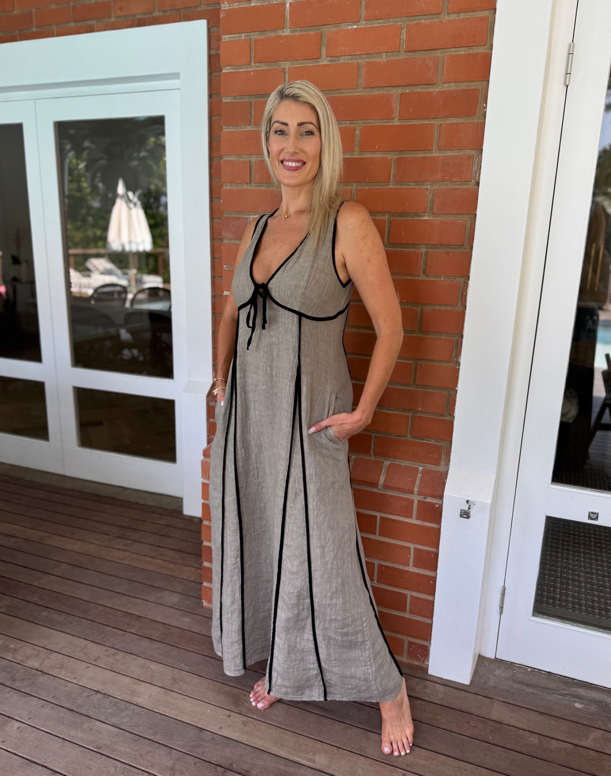 Coastal Linen Dress - Taupe