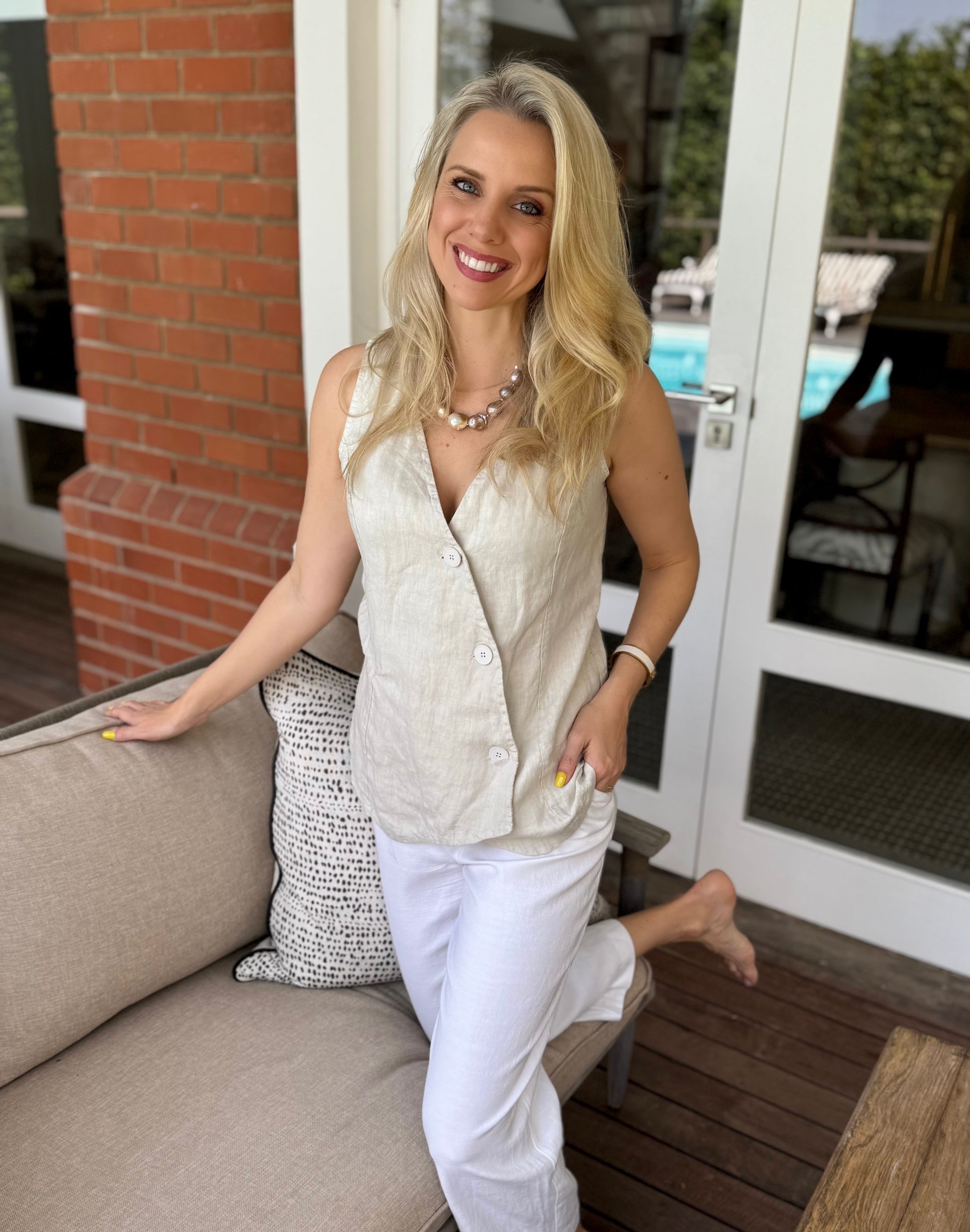 Sorbet Summer Linen Cowl Top - Coconut