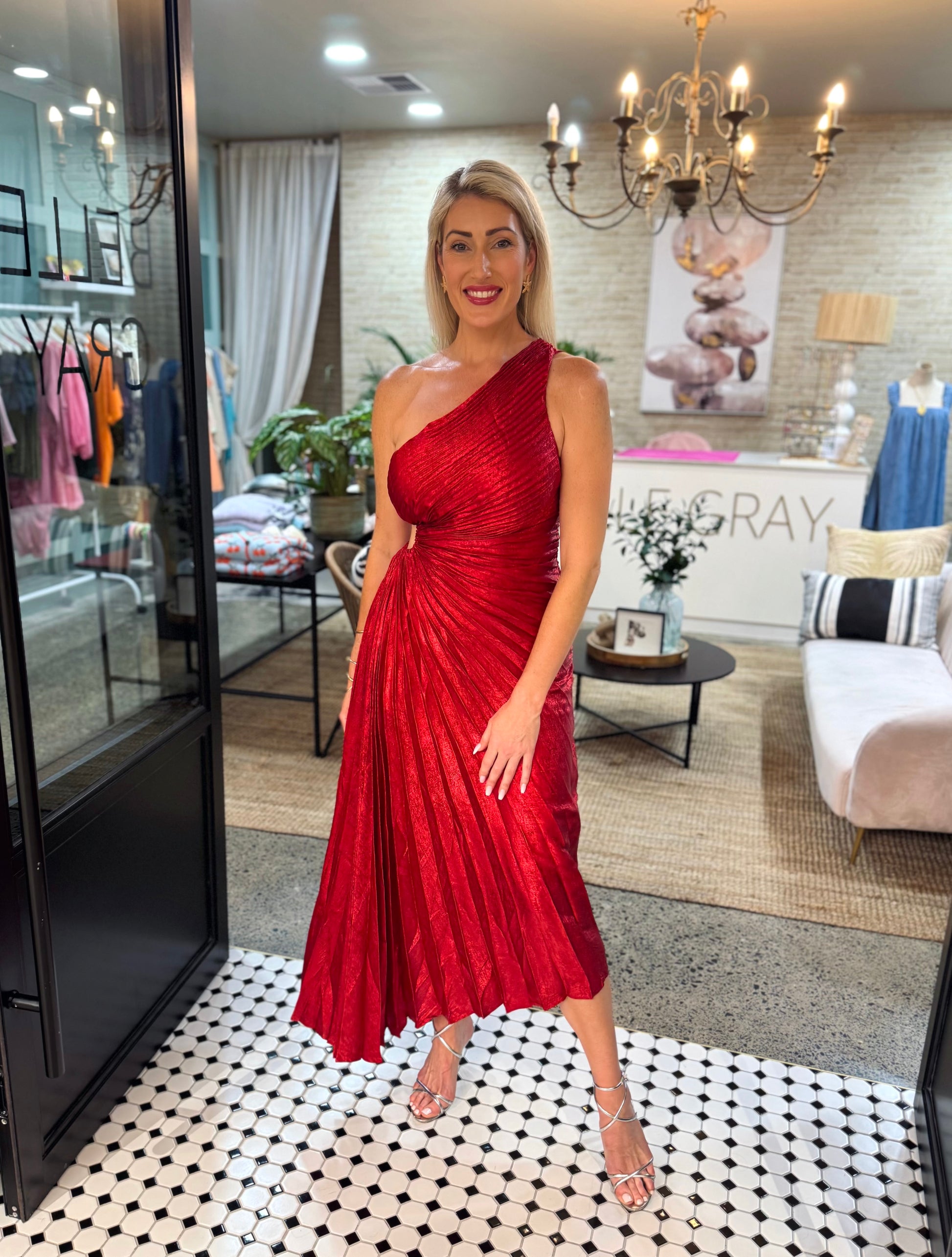 Scarlet Serenade Pleated Dress