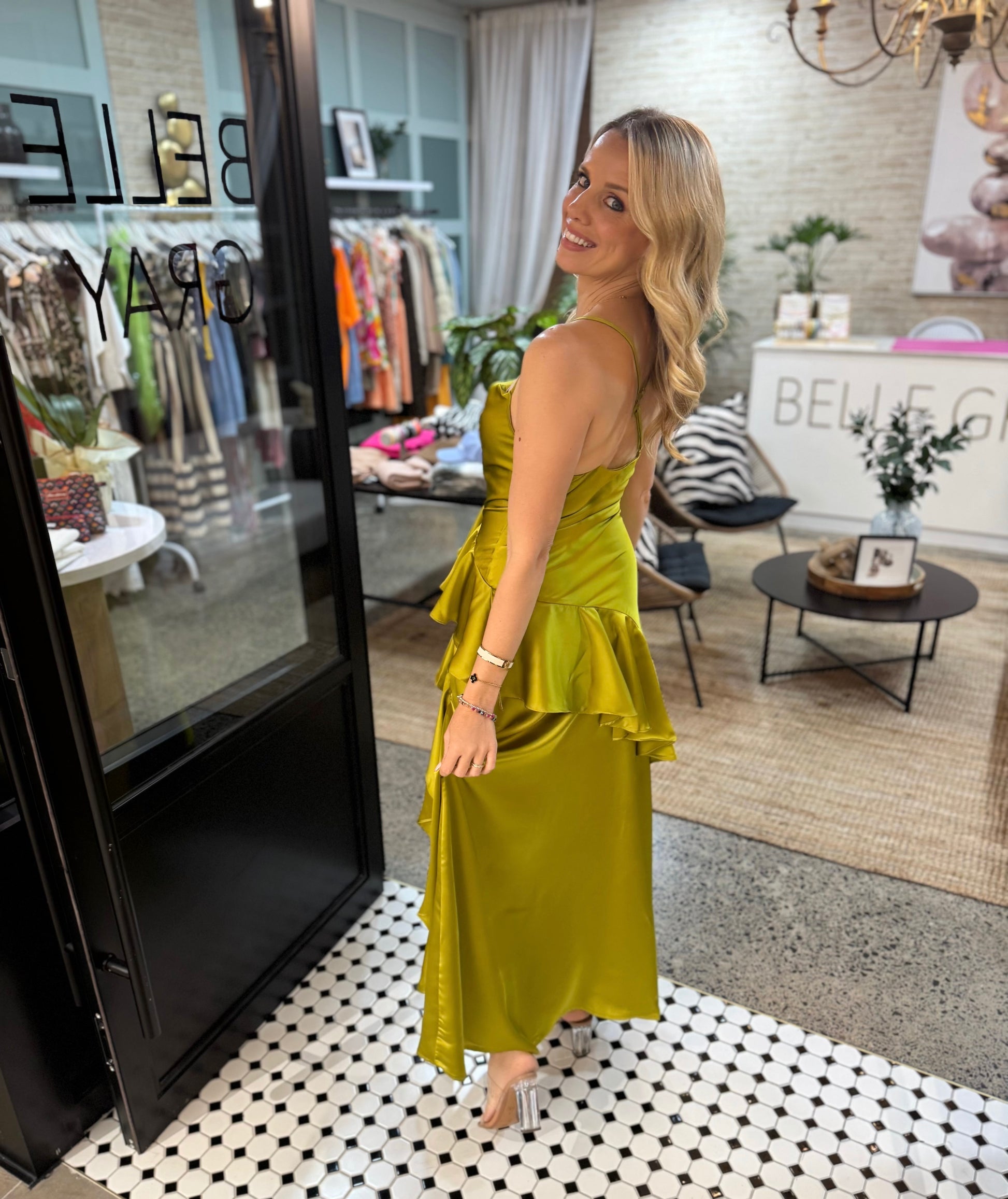 NEW! Moss Cascades Satin Gown