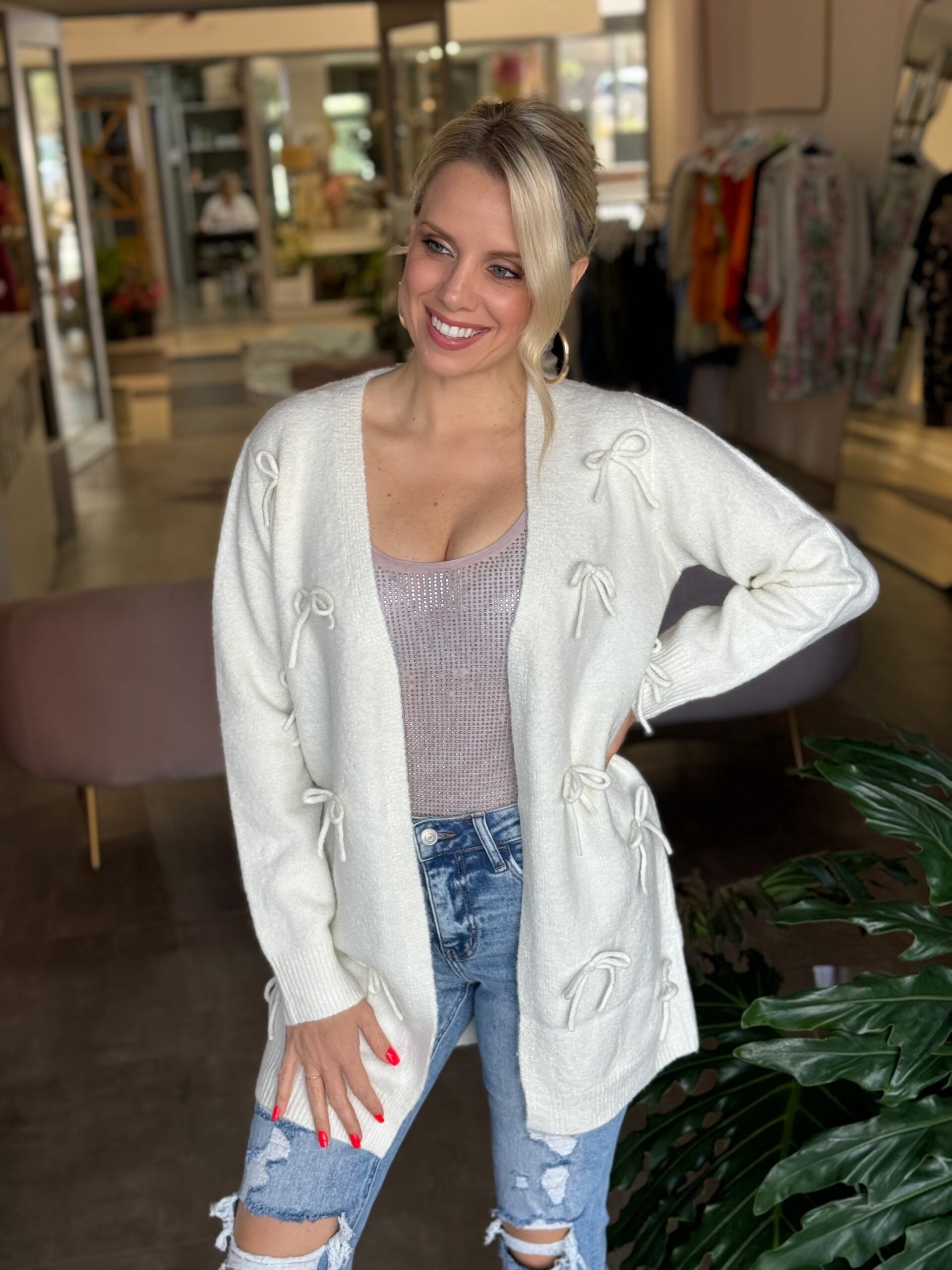 Charming Bow Ivory Cardigan
