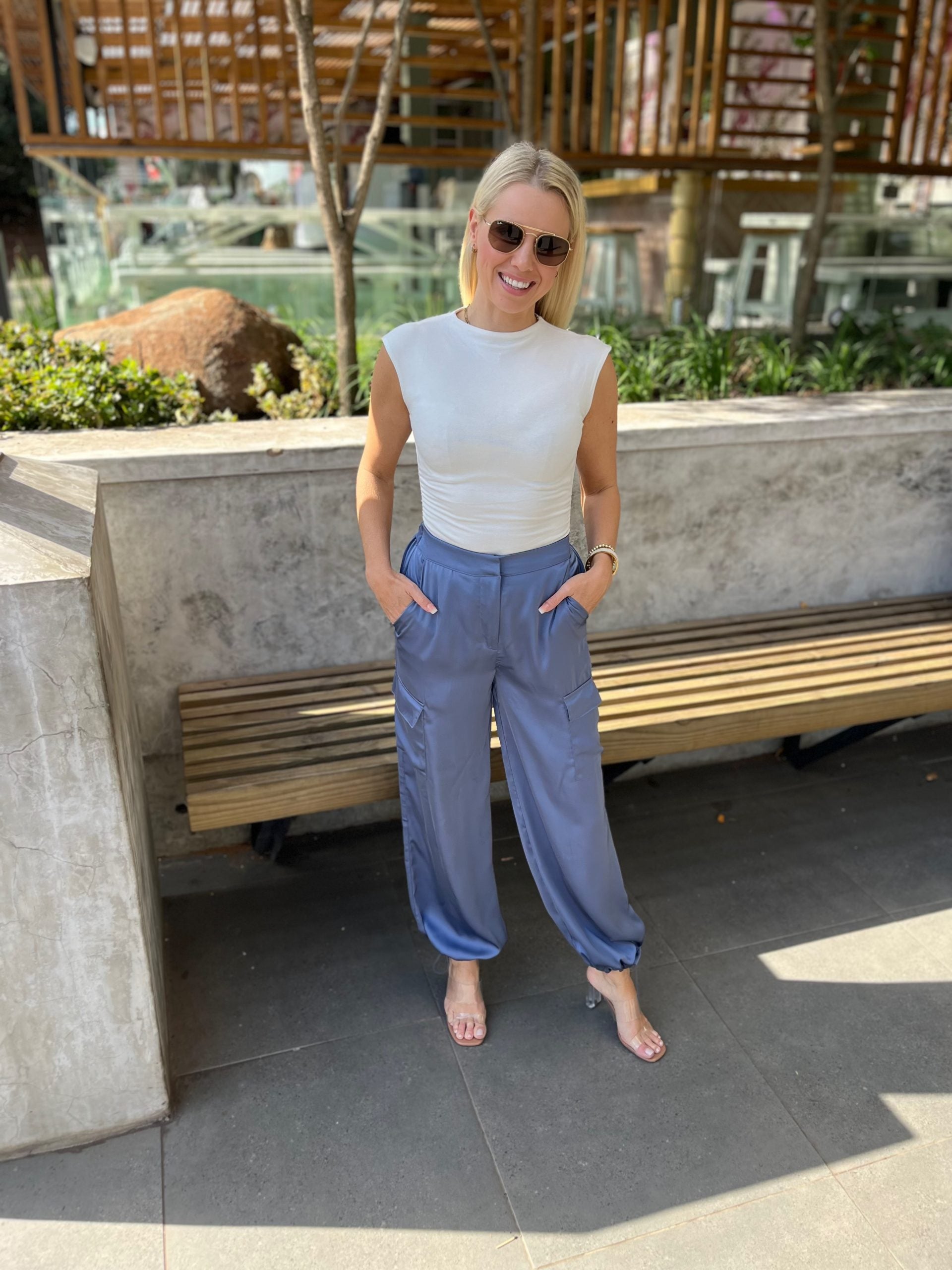 Luxe Style Satin Joggers - Denim Blue