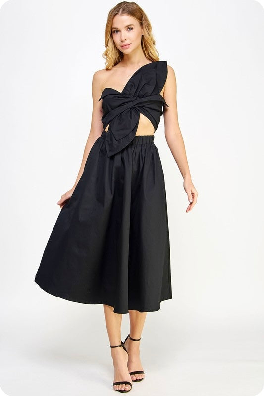 NEW! Statement Flower Bow Midi Dress in Black