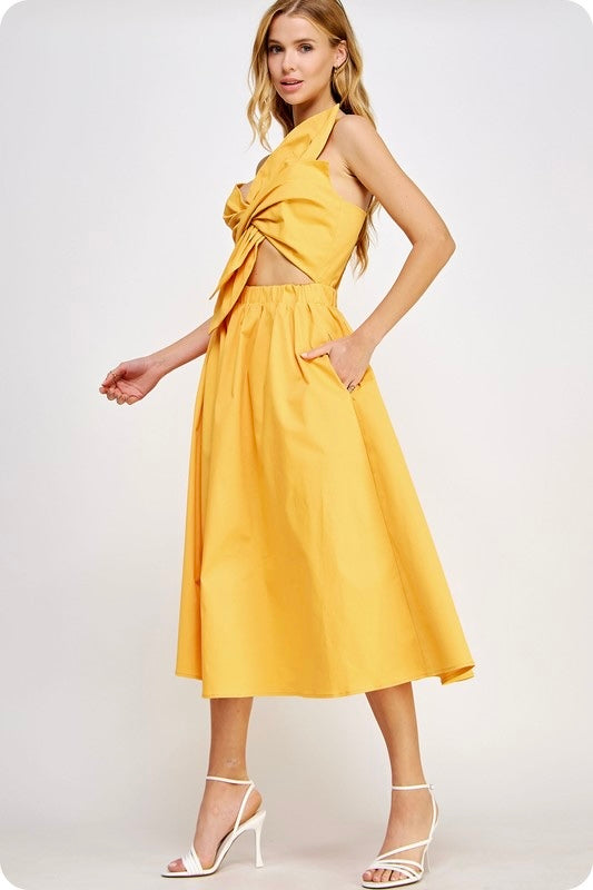 NEW! Statement Flower Bow Midi Dress in Tangerine