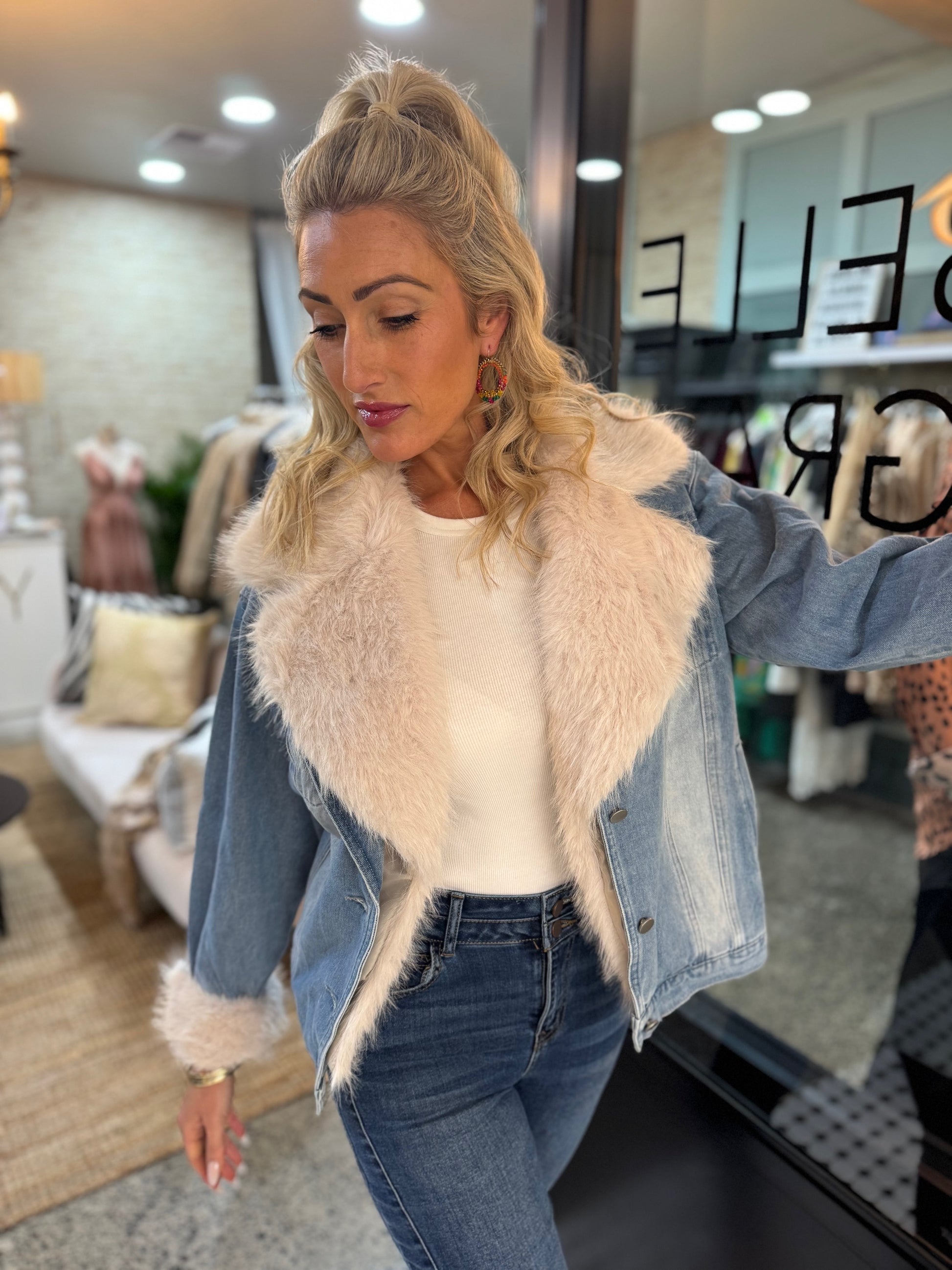 Influencer Oversized Fur Denim Jacket