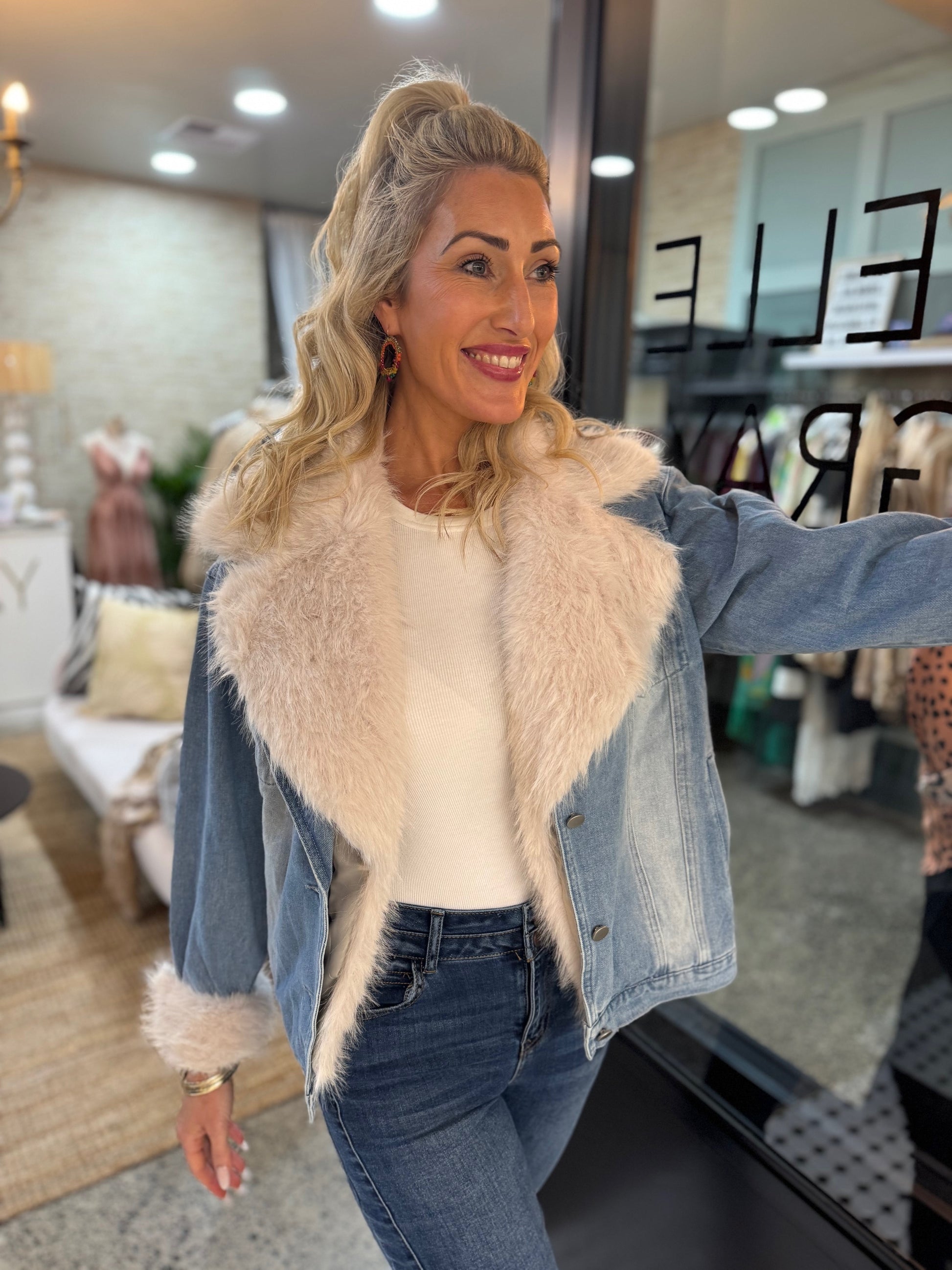 Influencer Oversized Fur Denim Jacket