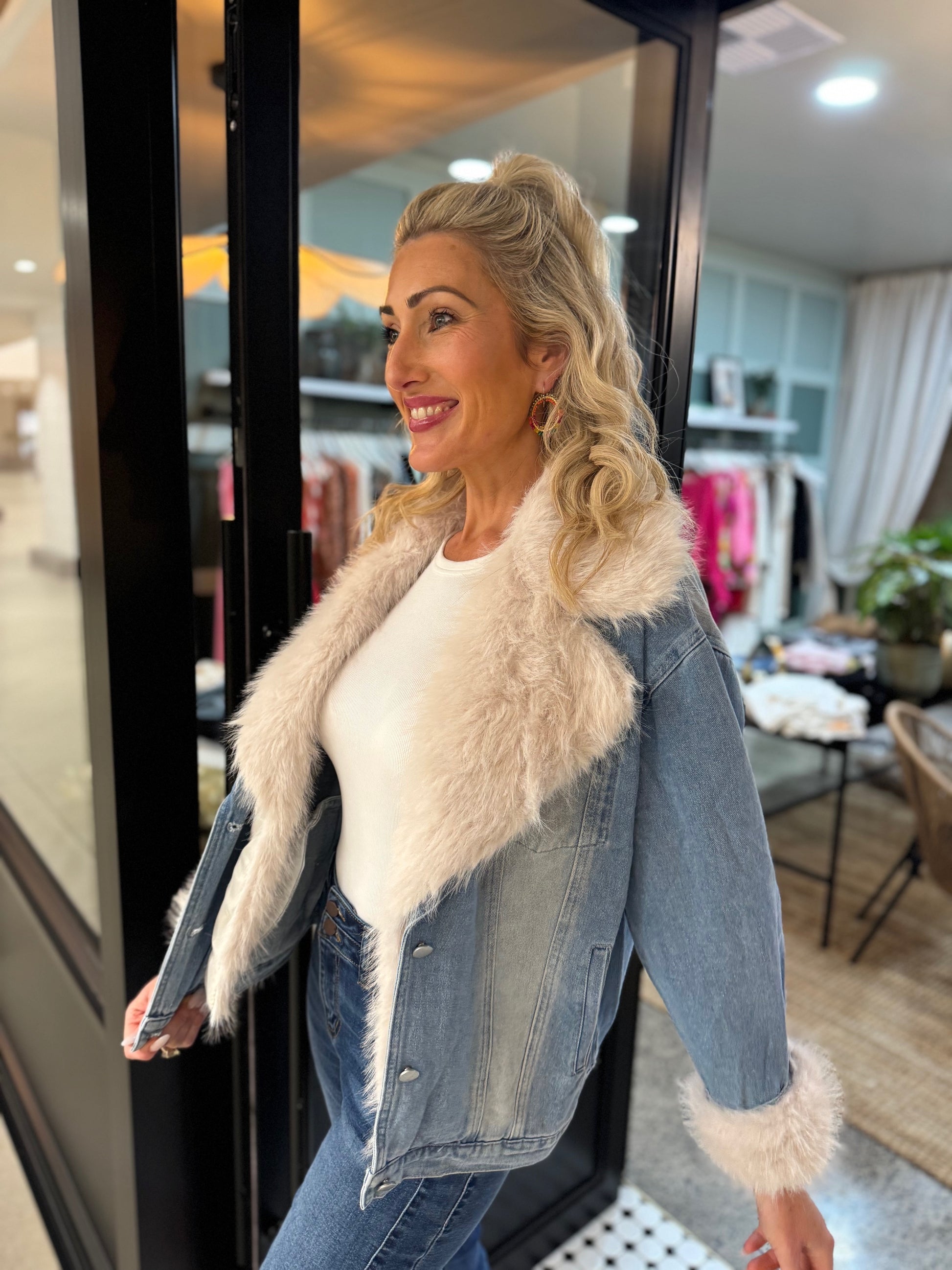 Influencer Oversized Fur Denim Jacket