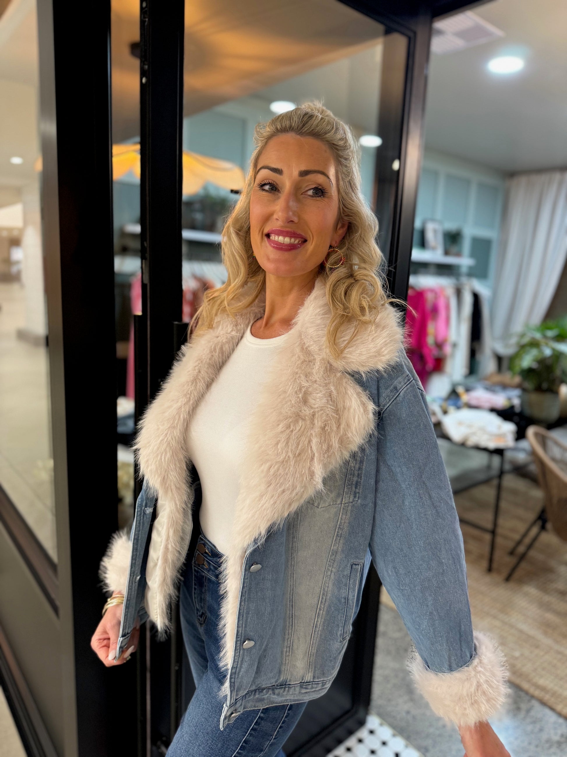 Influencer Oversized Fur Denim Jacket