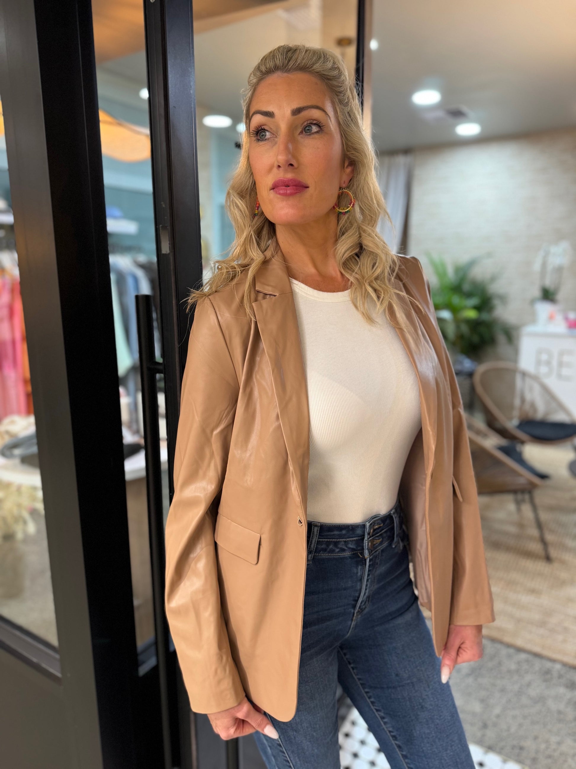 Uptown Leather Blazer - Latte