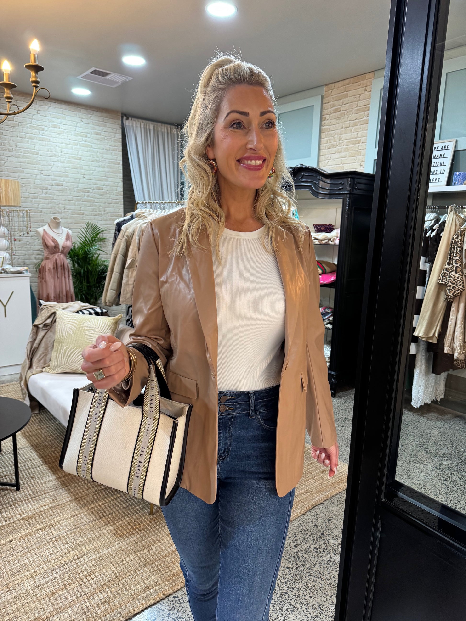 Uptown Leather Blazer - Latte