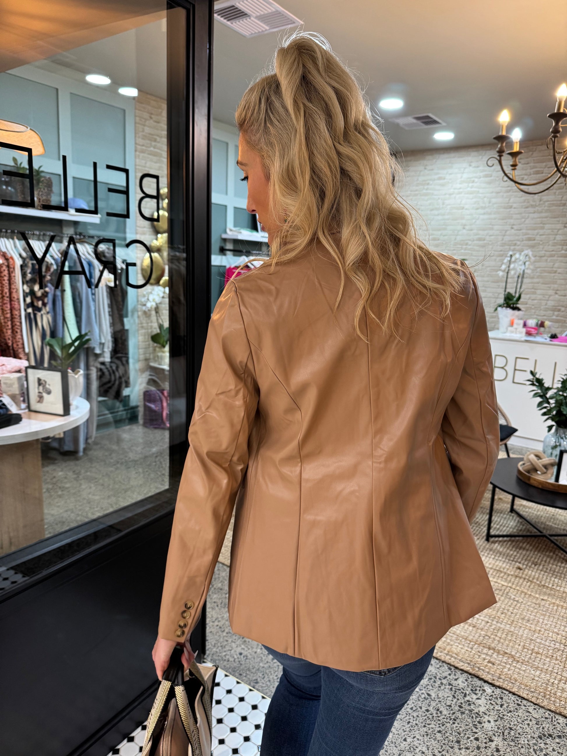 Uptown Leather Blazer - Latte