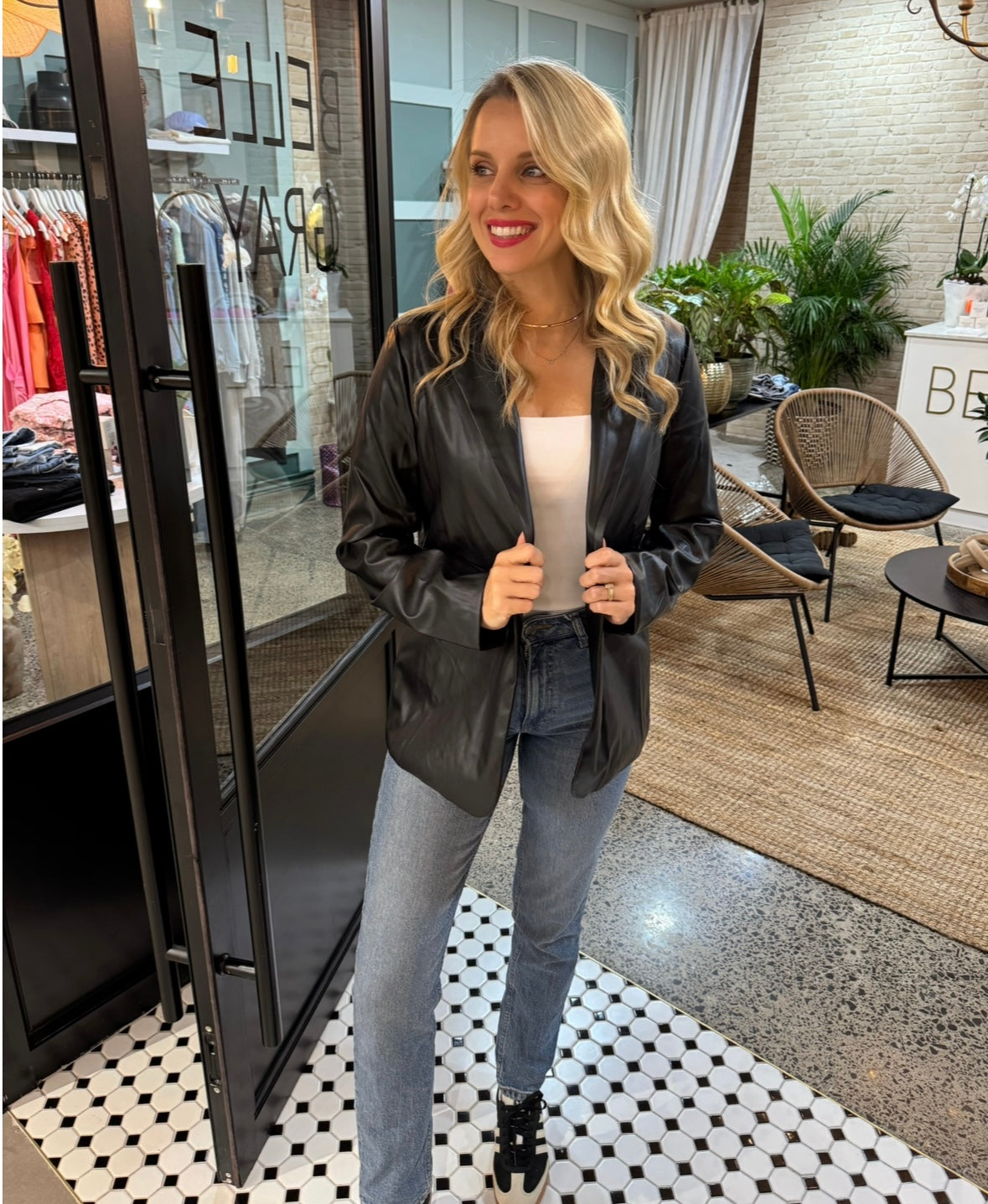 Uptown Leather Blazer - Black