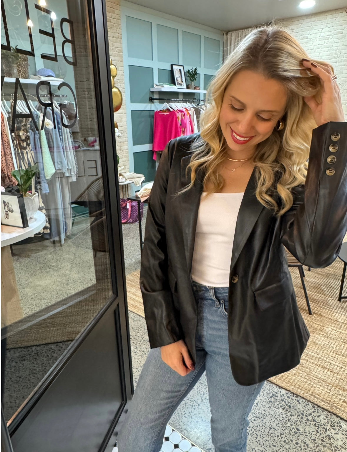 Uptown Leather Blazer - Black