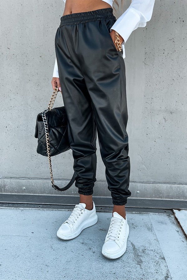 It Girl Leatherette Joggers - Black