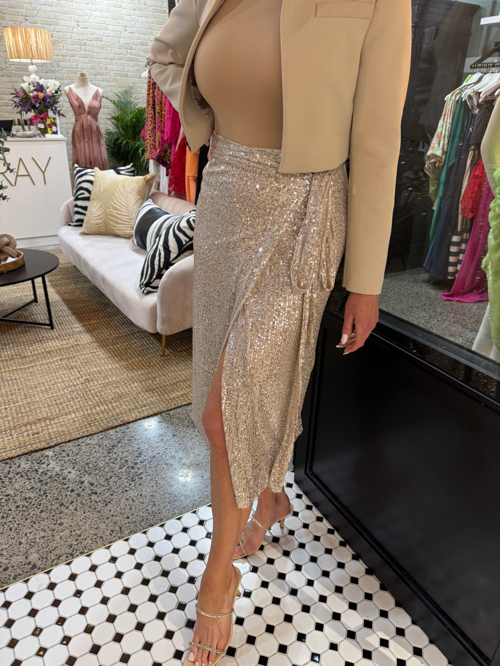 Stand Out Sequin Midi Skirt