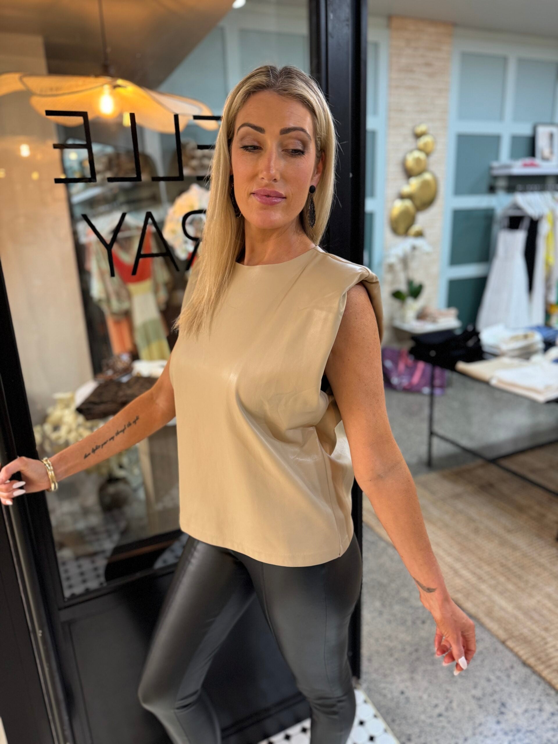 Roxi Leather Top - Taupe