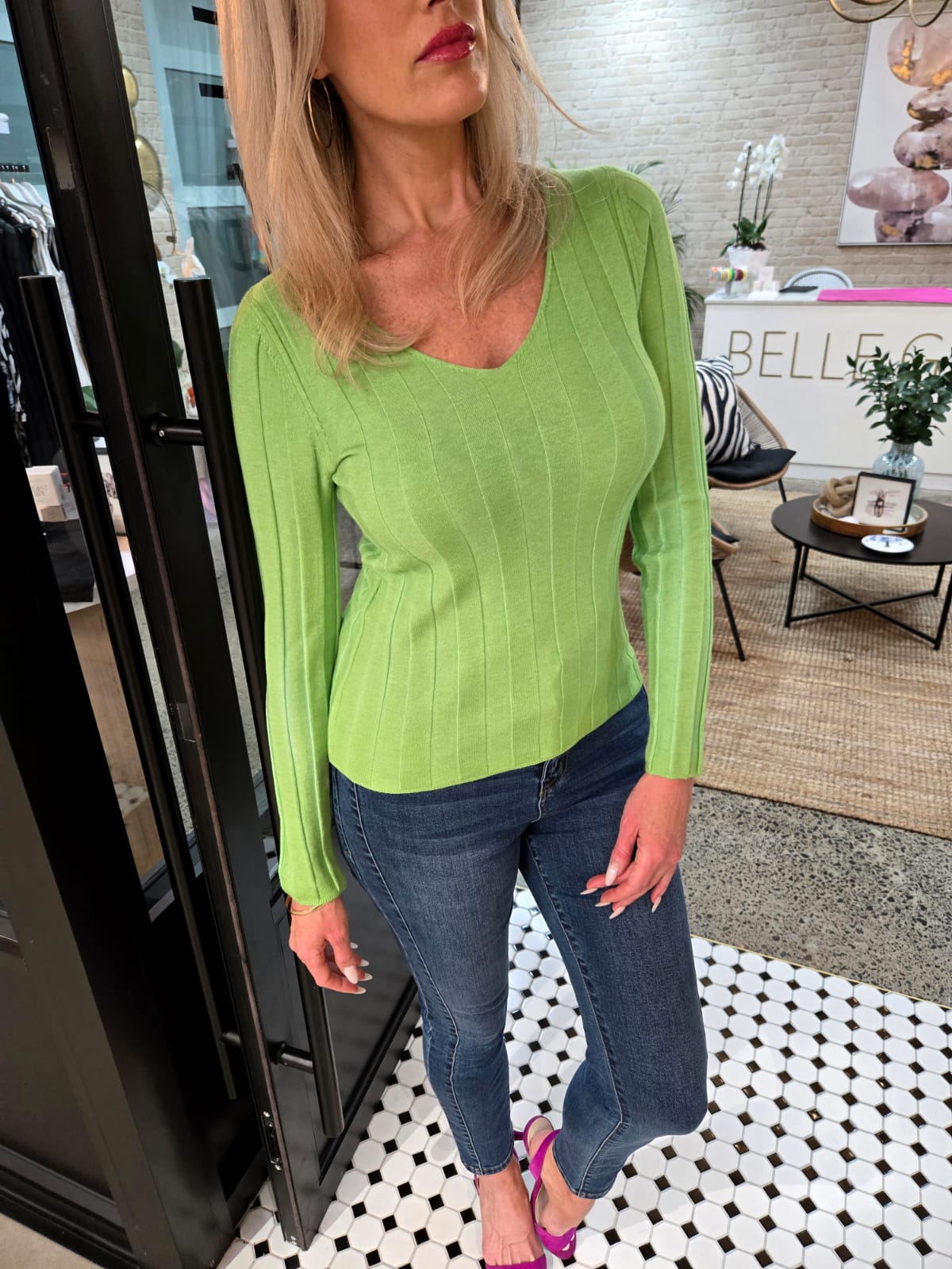 Roxette Ribbed Knit Top - Green