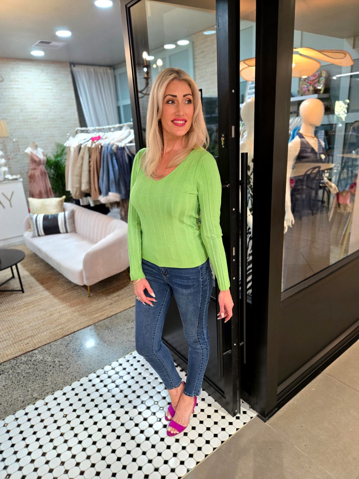 Roxette Ribbed Knit Top - Green