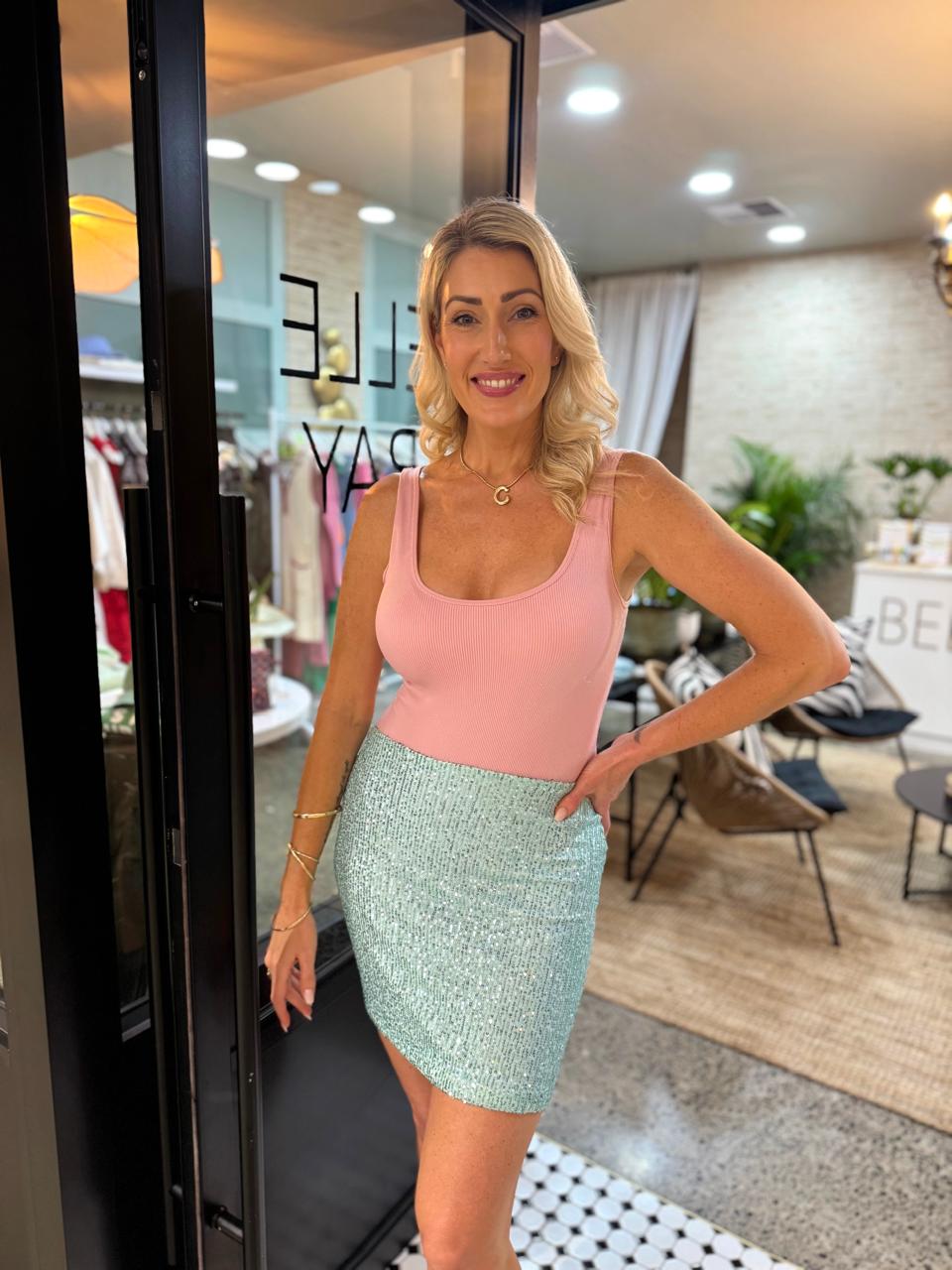 Cotton Candy Sequin Mini Skirt - Sea Blue