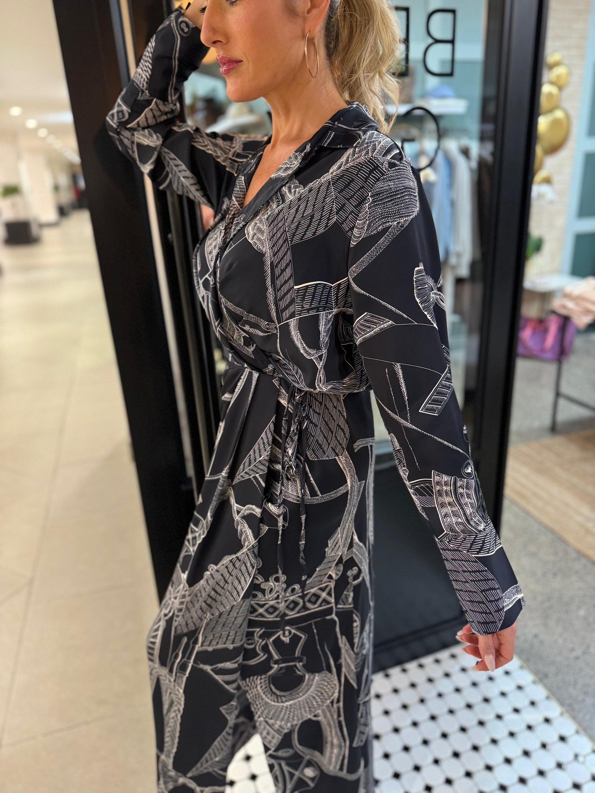 Singita Safari Long Wrap Collared Dress - Navy