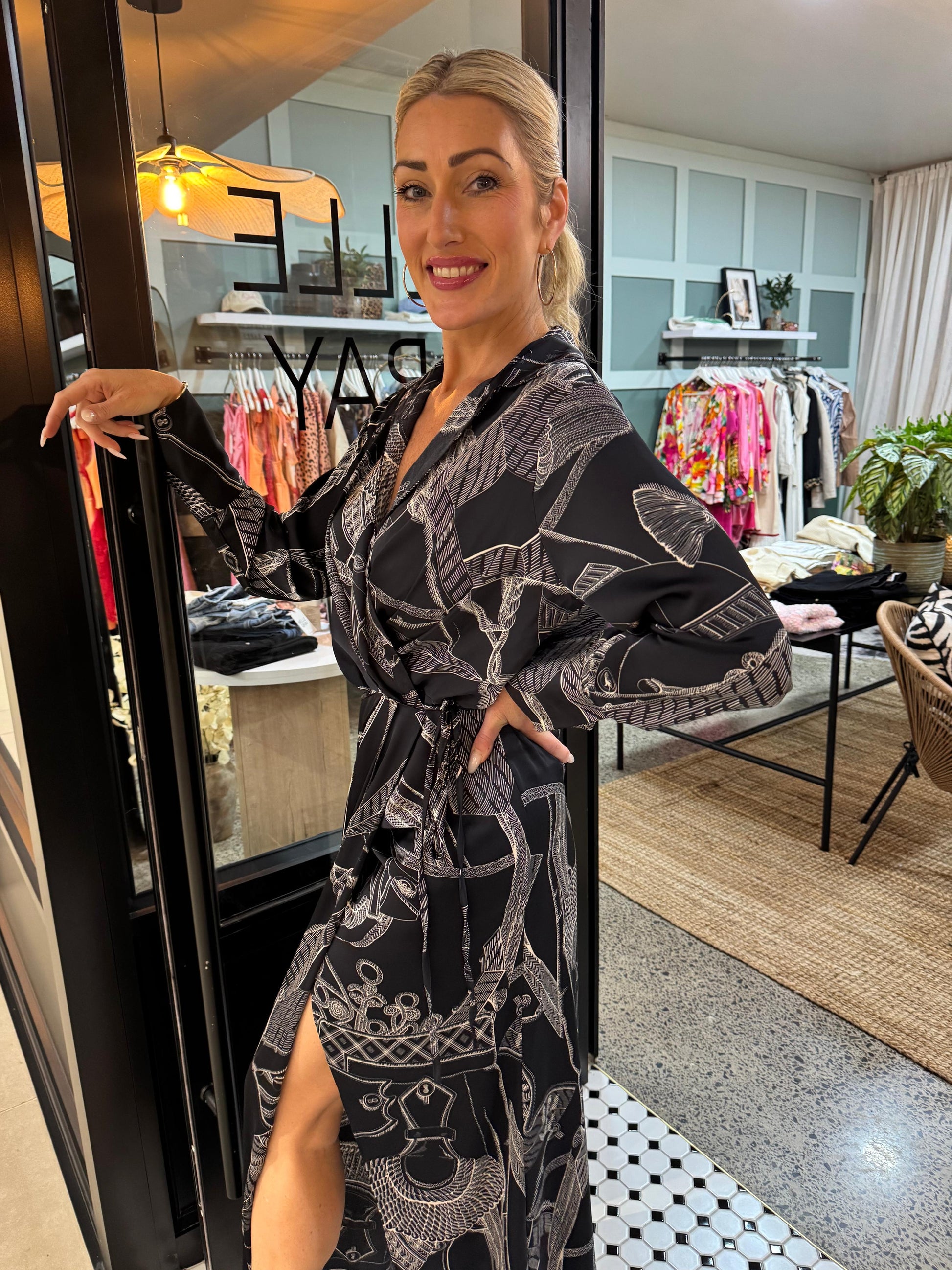 Singita Safari Long Wrap Collared Dress - Navy