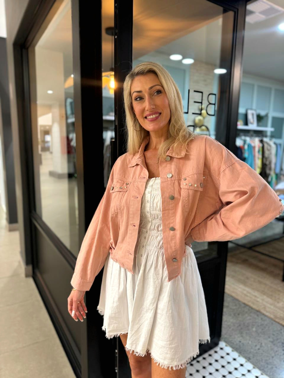 Muse Embellished Denim Jacket - Blush