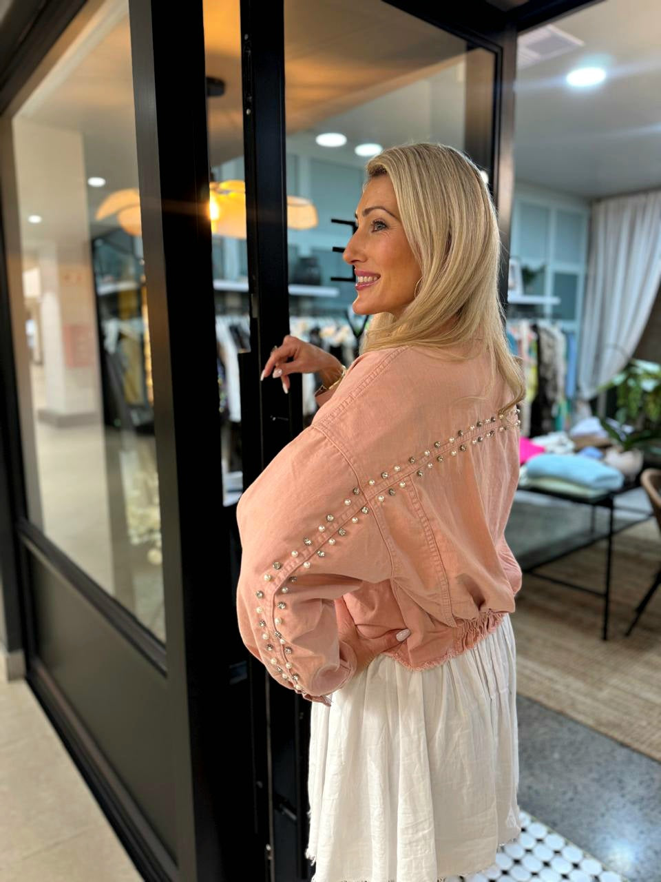 Muse Embellished Denim Jacket - Blush