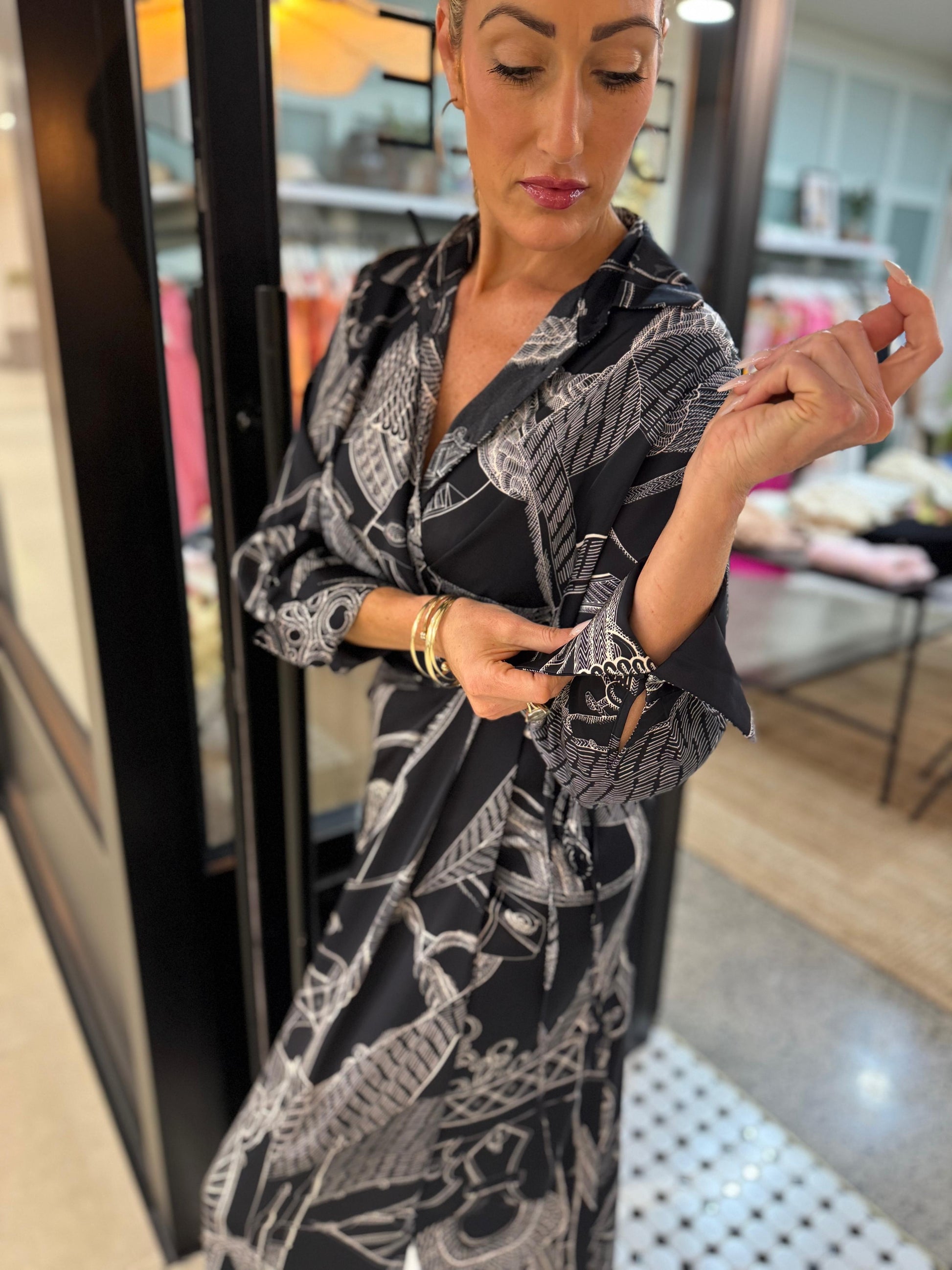 Singita Safari Long Wrap Collared Dress - Navy