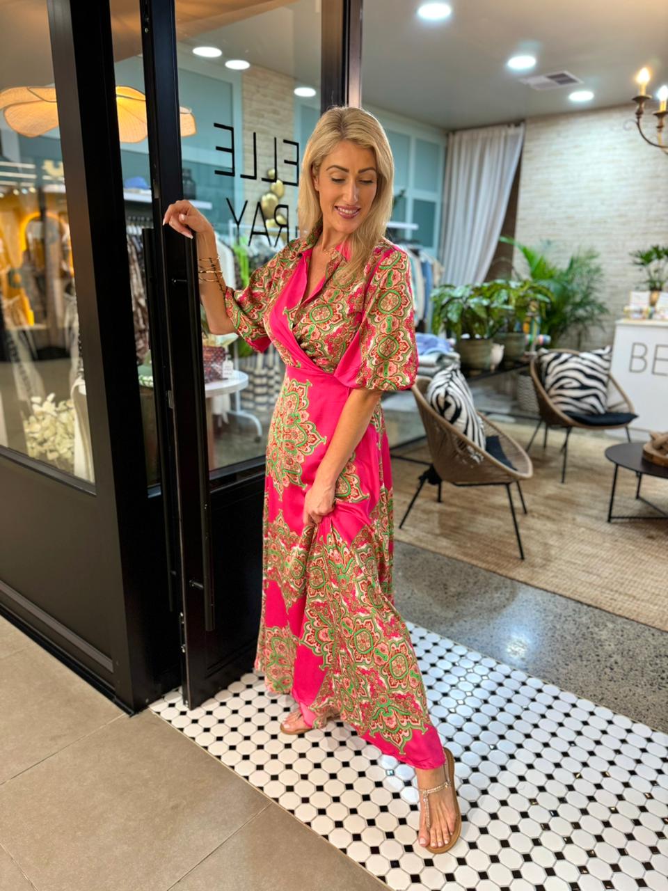 Zanzibar Hot Pink & Lime Wrap Dress