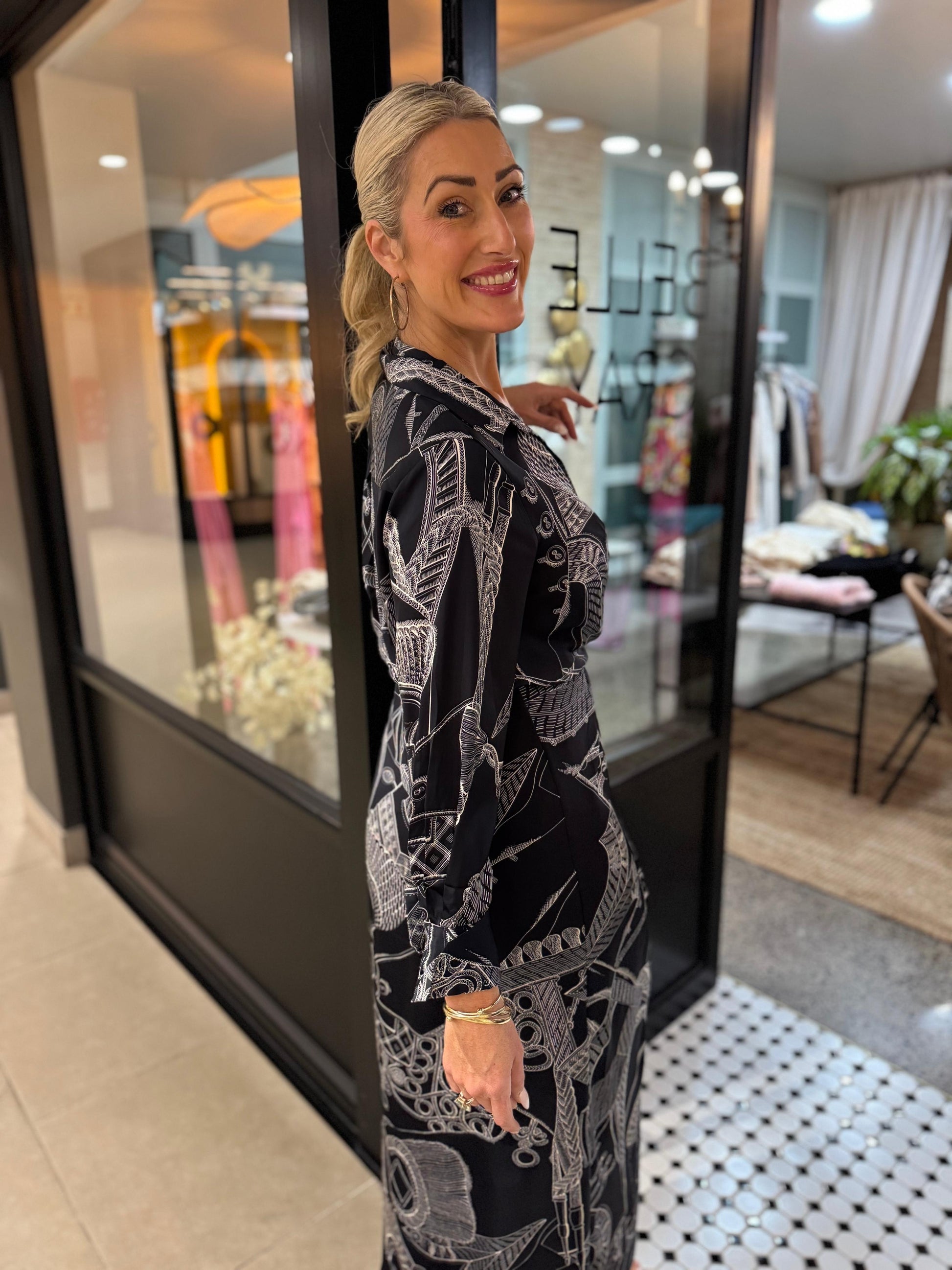 Singita Safari Long Wrap Collared Dress - Navy