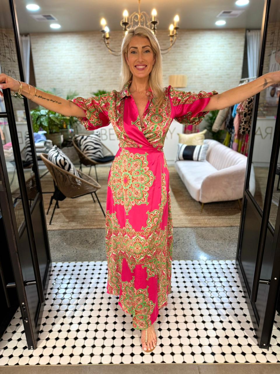 Zanzibar Hot Pink & Lime Wrap Dress