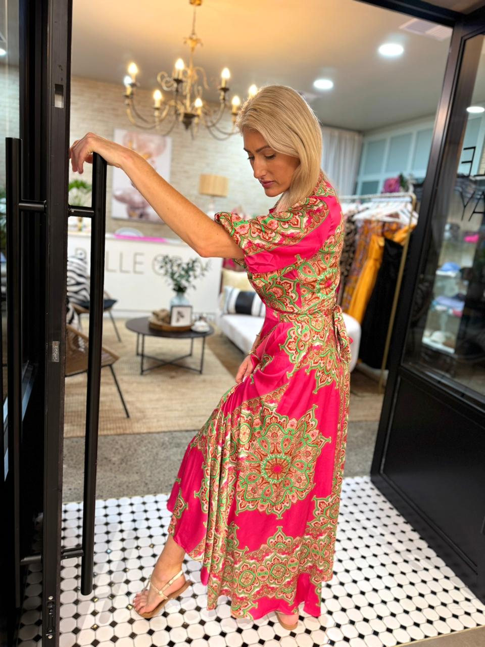 Zanzibar Hot Pink & Lime Wrap Dress