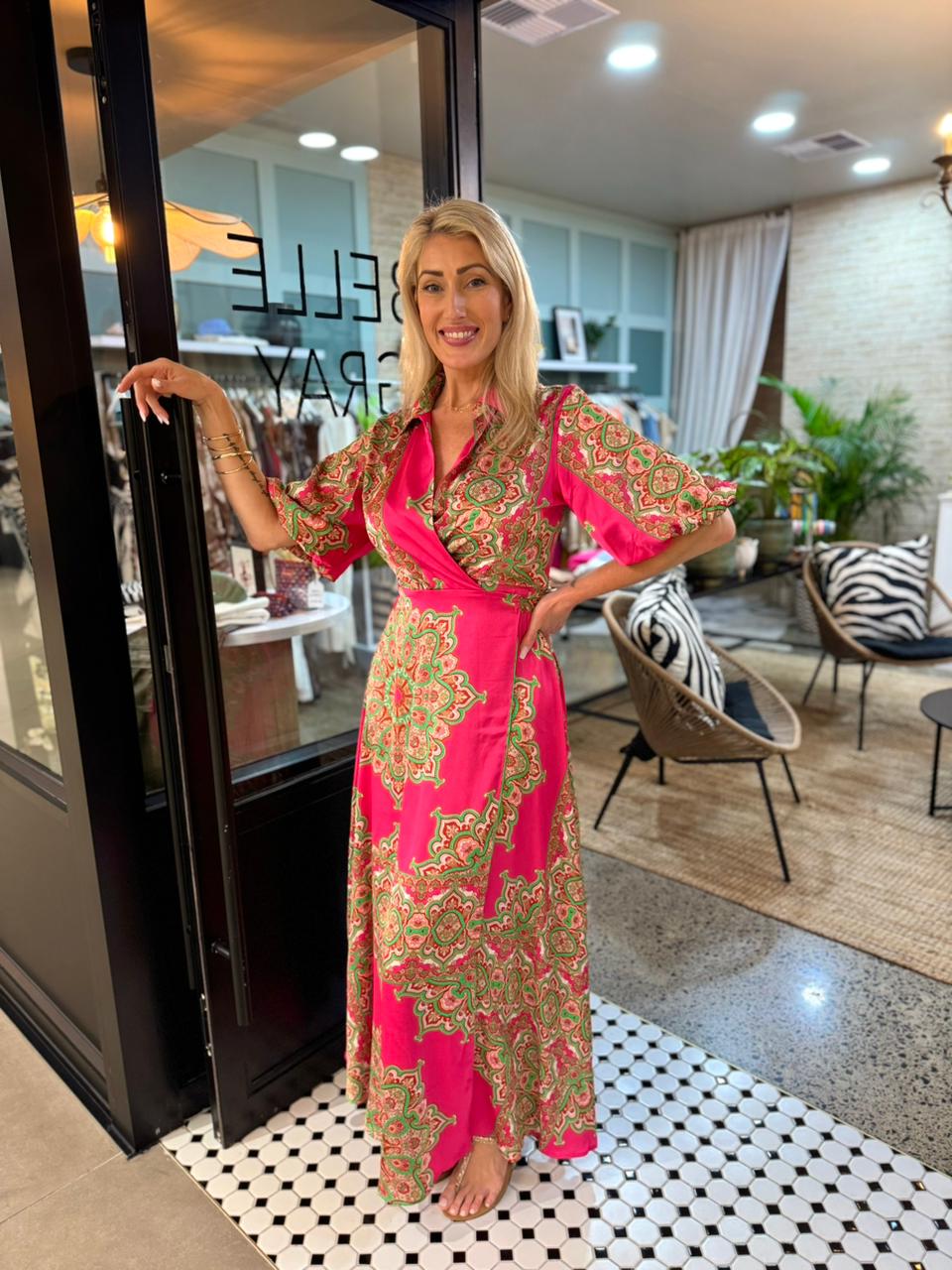 Zanzibar Hot Pink & Lime Wrap Dress