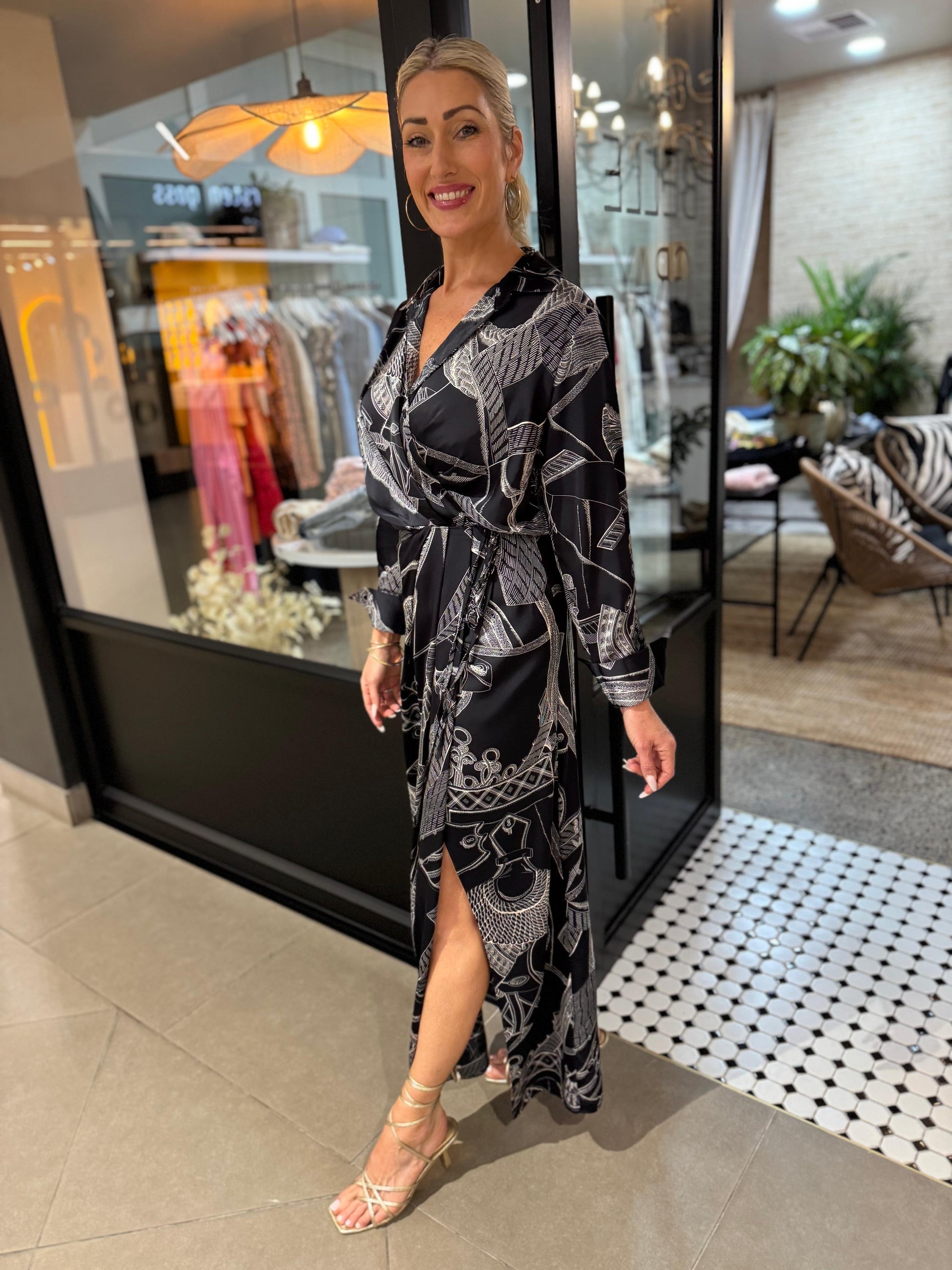 Singita Safari Long Wrap Collared Dress - Navy