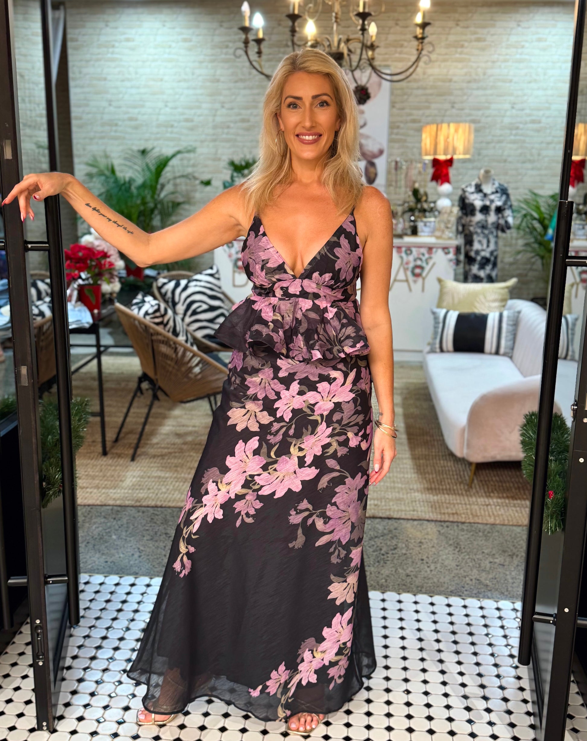 amethyst maxi dress Nectar 3D Rosette Maxi Dress In Purple XS / Purple