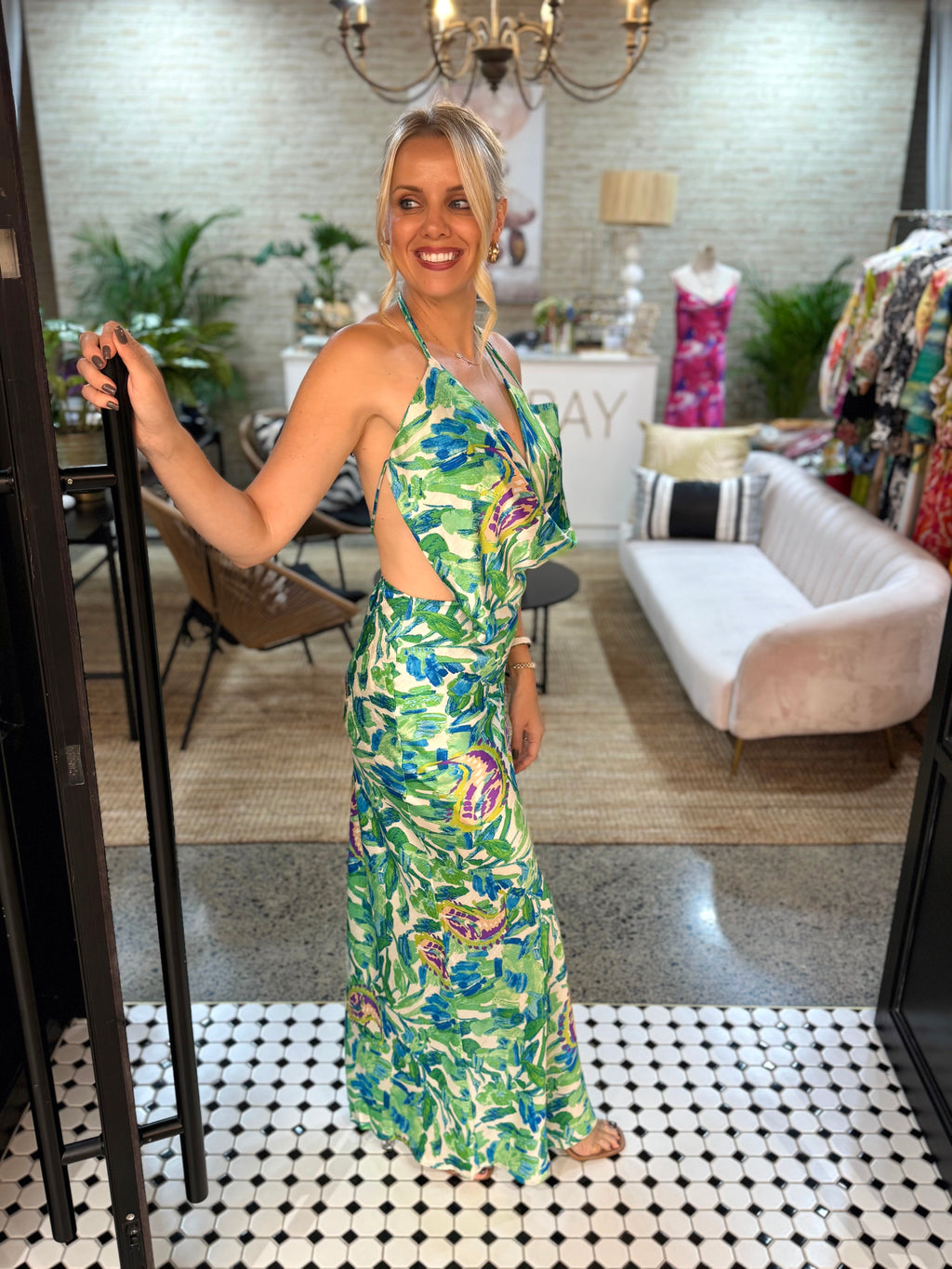 NEW! Malibu Halter Floral Maxi Dress