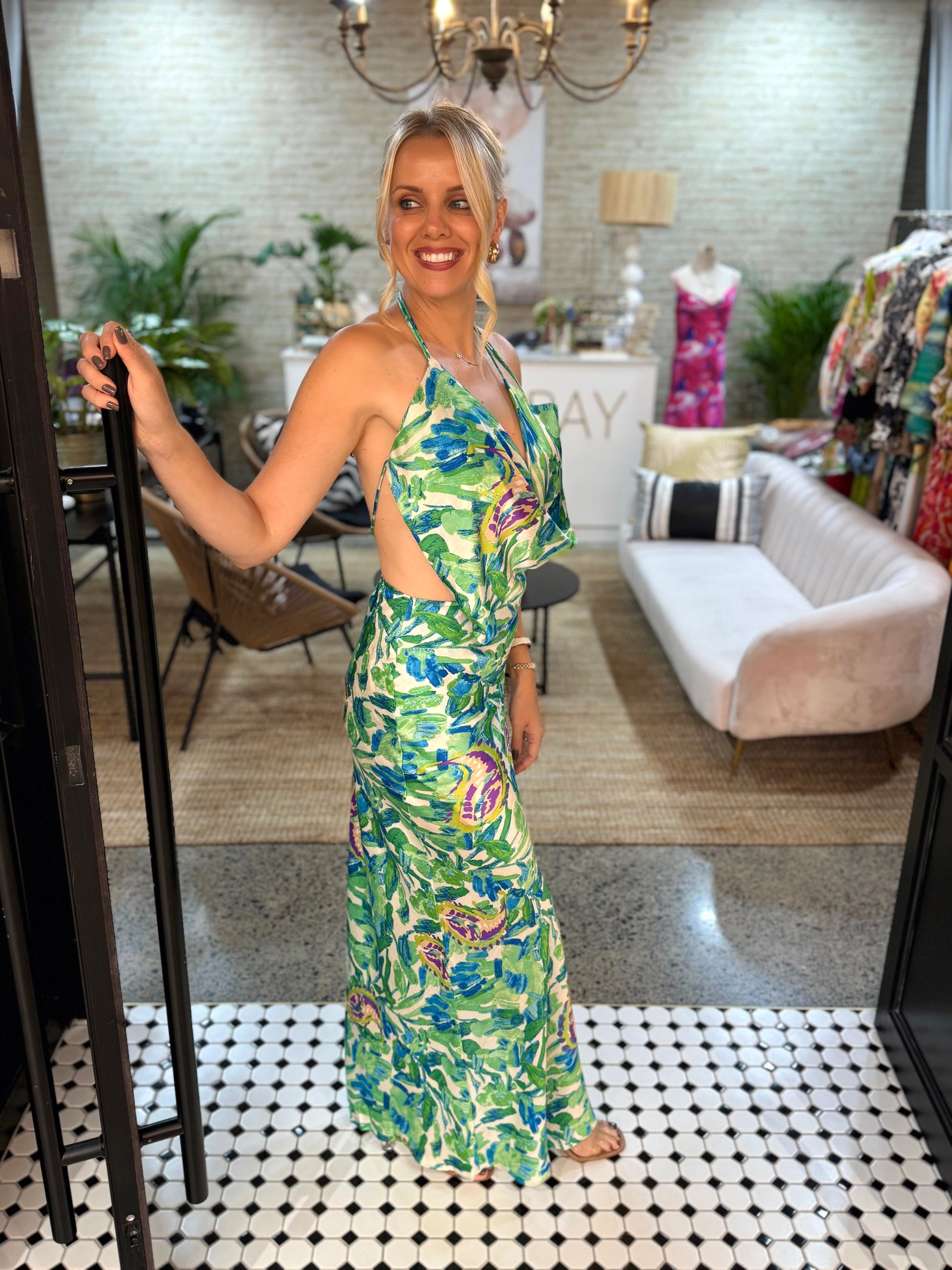 NEW! Malibu Halter Floral Maxi Dress