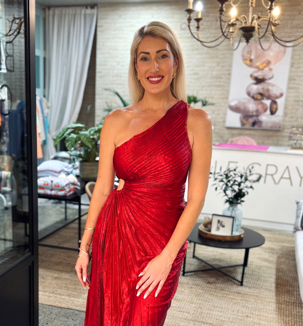 Scarlet Serenade Pleated Dress