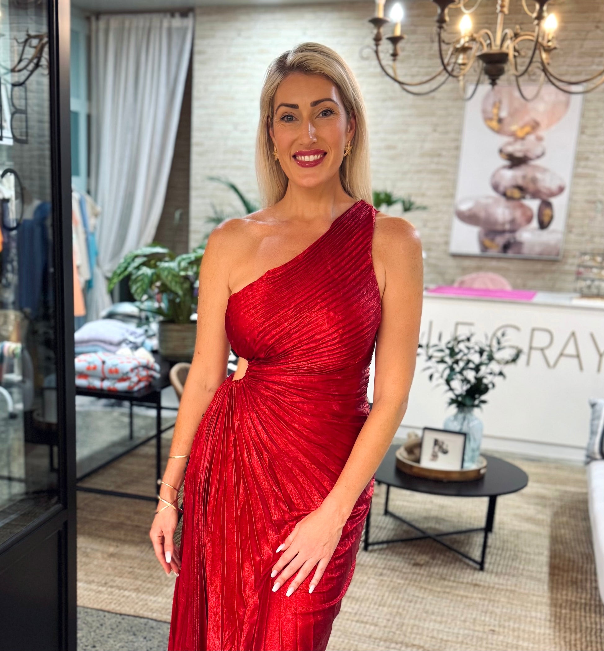 Scarlet Serenade Pleated Dress