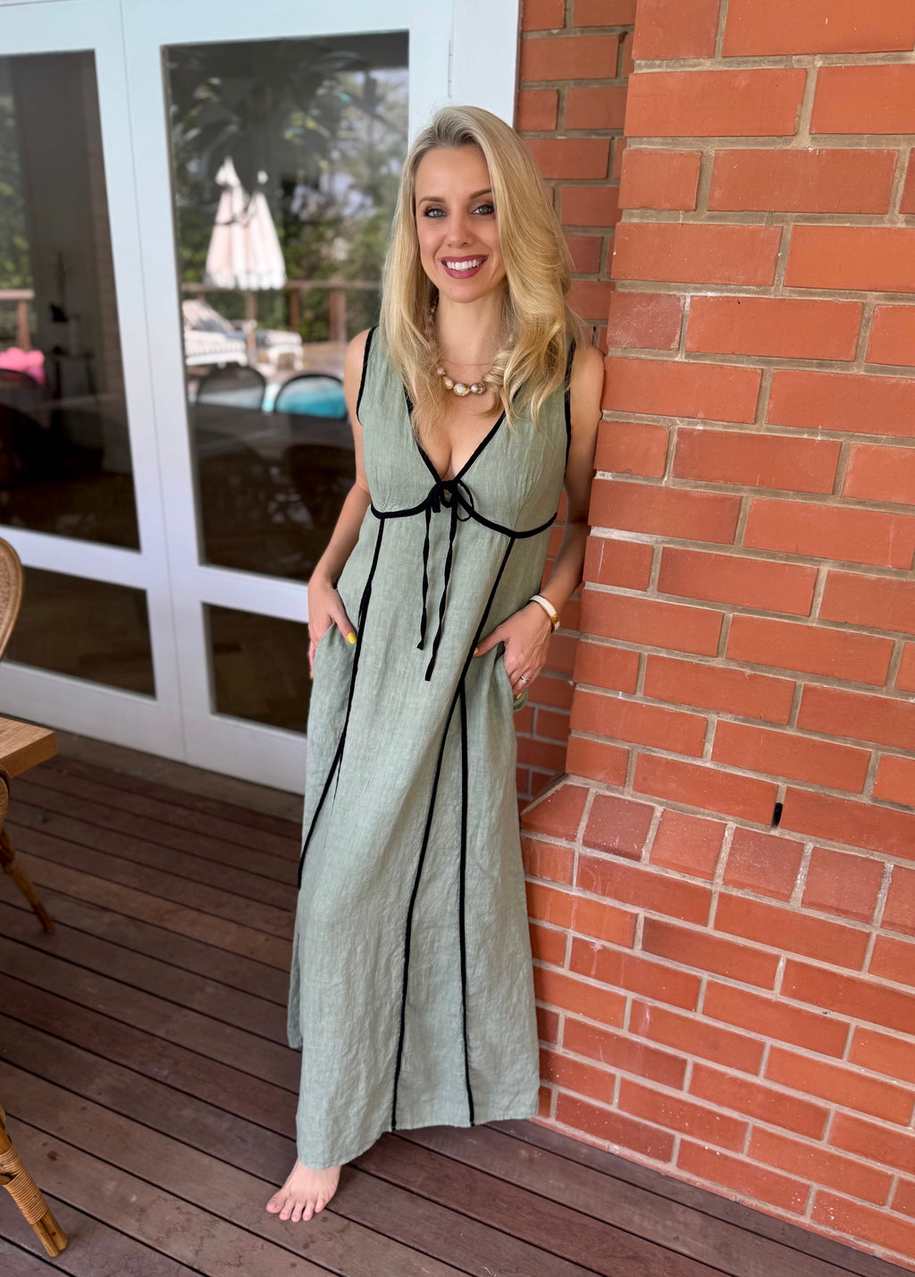 Coastal Linen Dress - Olive