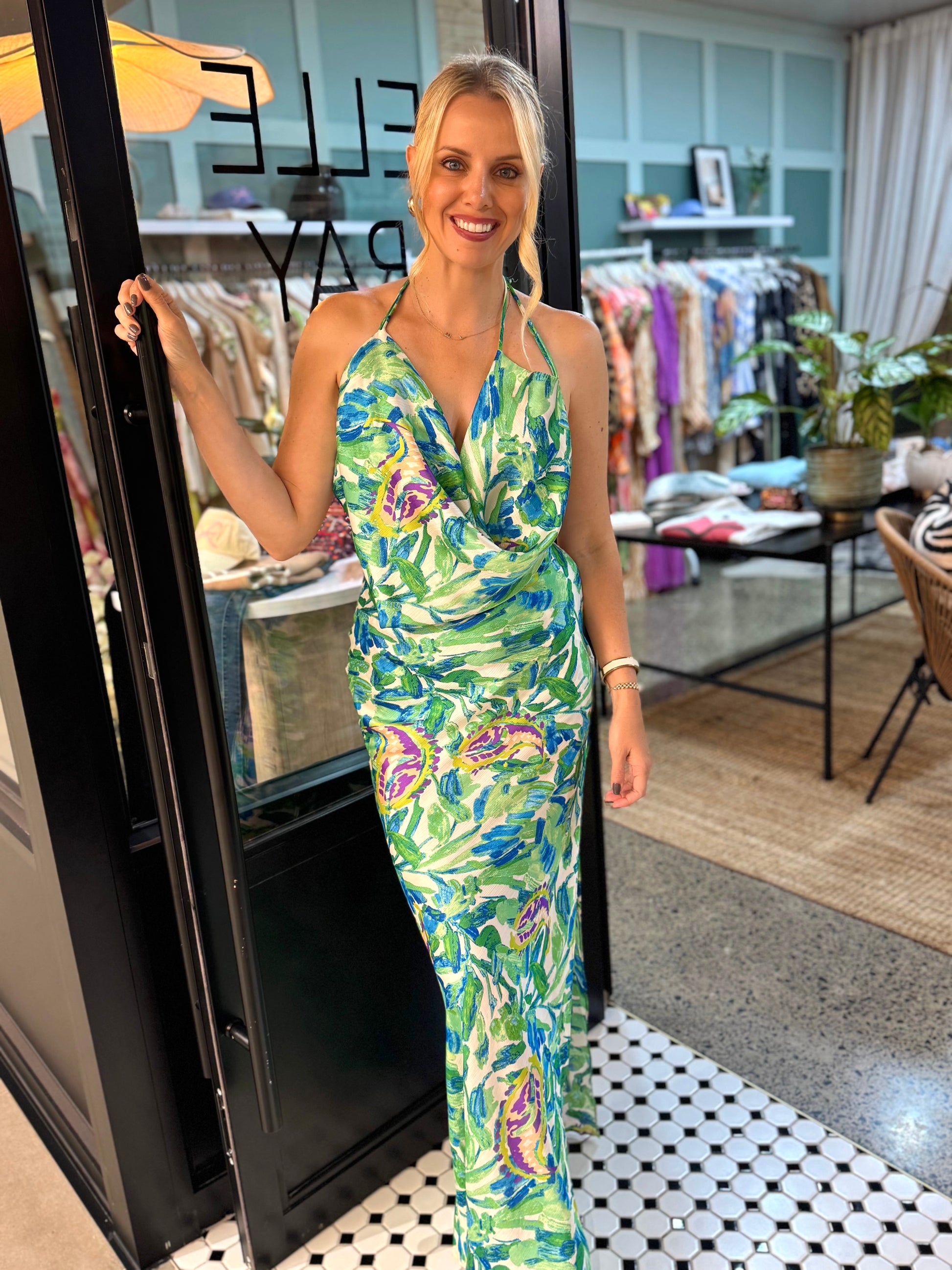 NEW! Malibu Halter Floral Maxi Dress