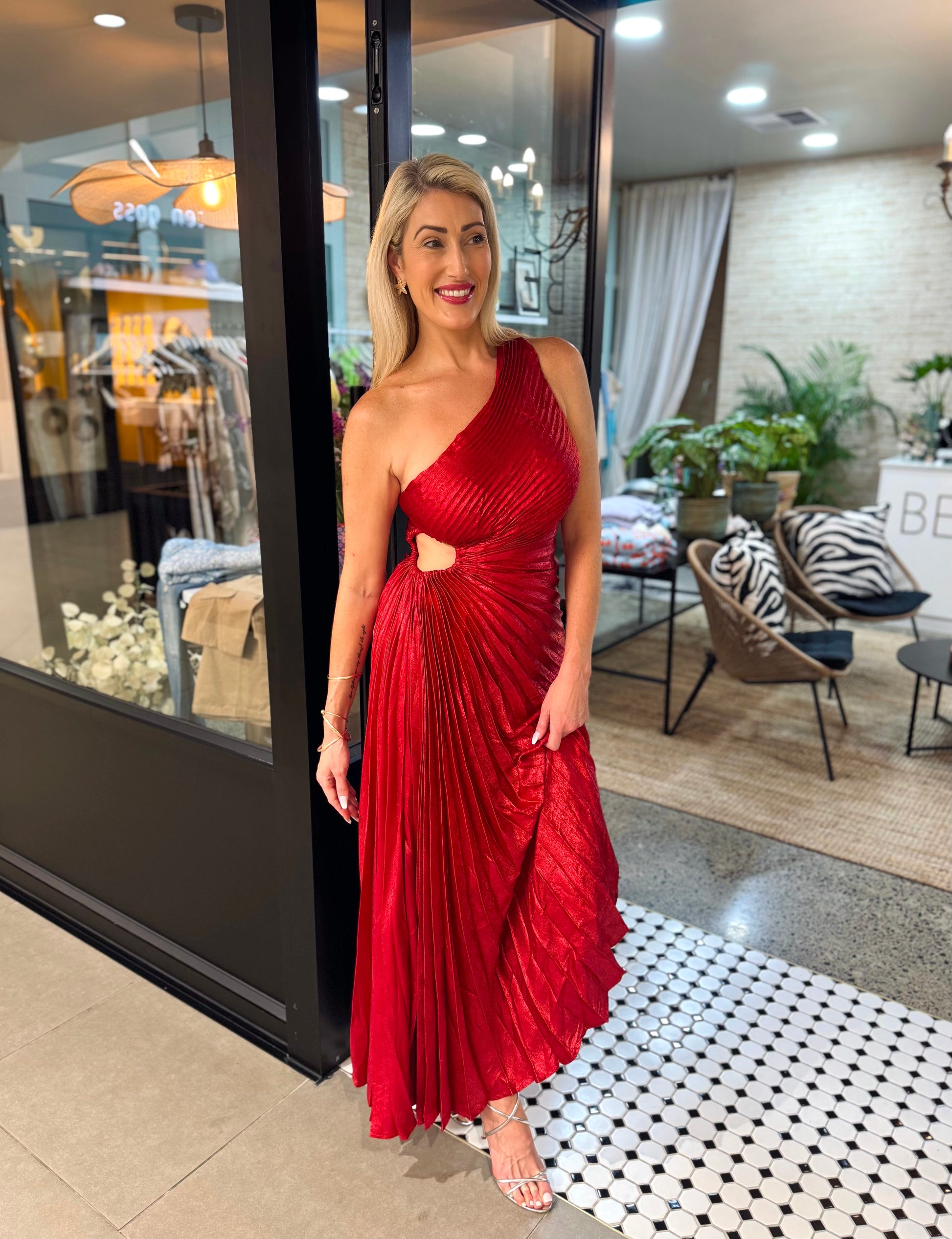 Scarlet Serenade Pleated Dress