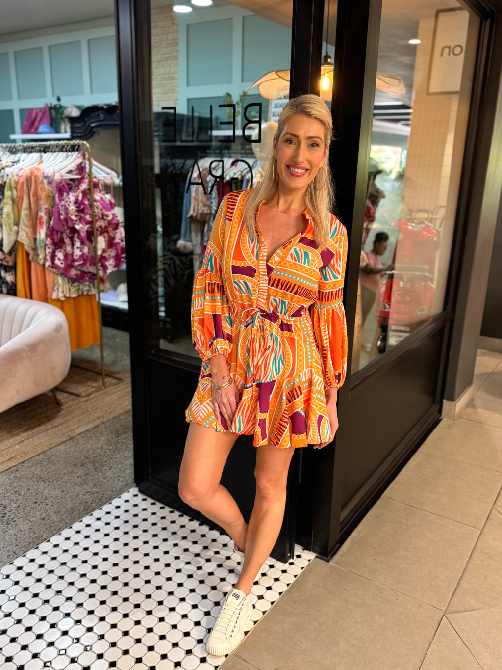 Tangerine Teal Balloon Sleeve Dress