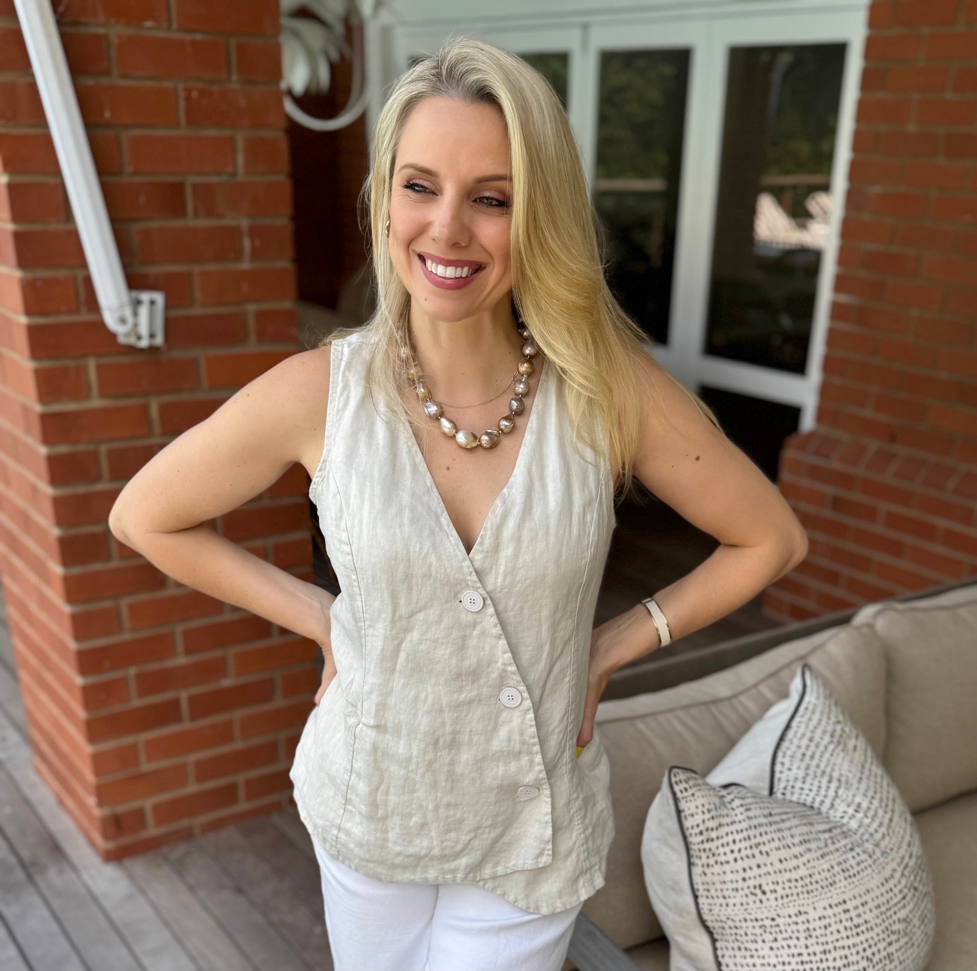 Sorbet Summer Linen Cowl Top - Coconut