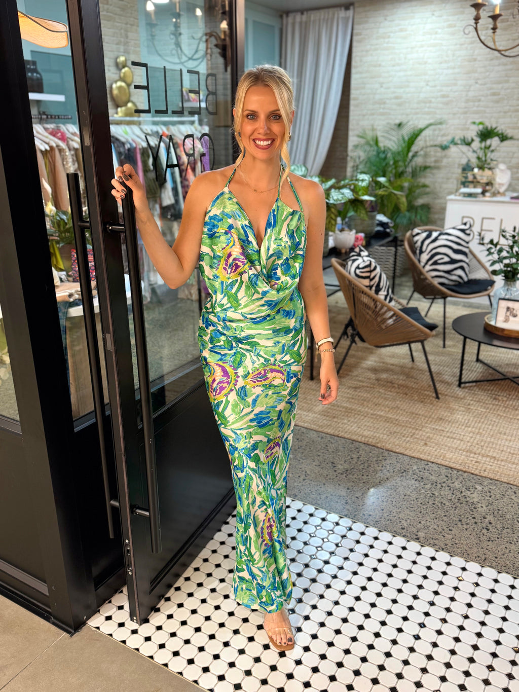 NEW! Malibu Halter Floral Maxi Dress