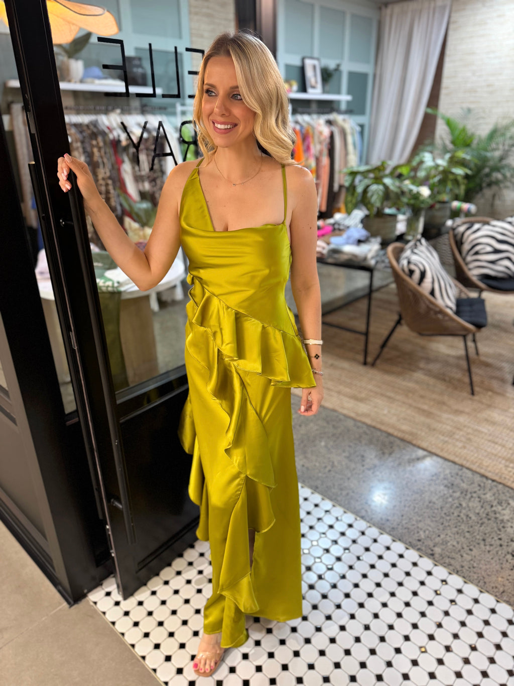 NEW! Moss Cascades Satin Gown