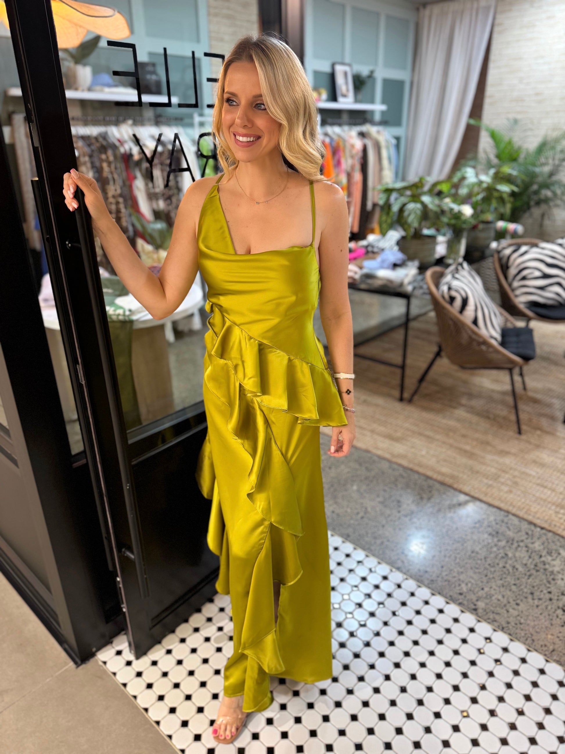 NEW! Moss Cascades Satin Gown