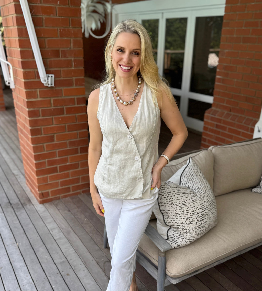 Sorbet Summer Linen Cowl Top - Coconut