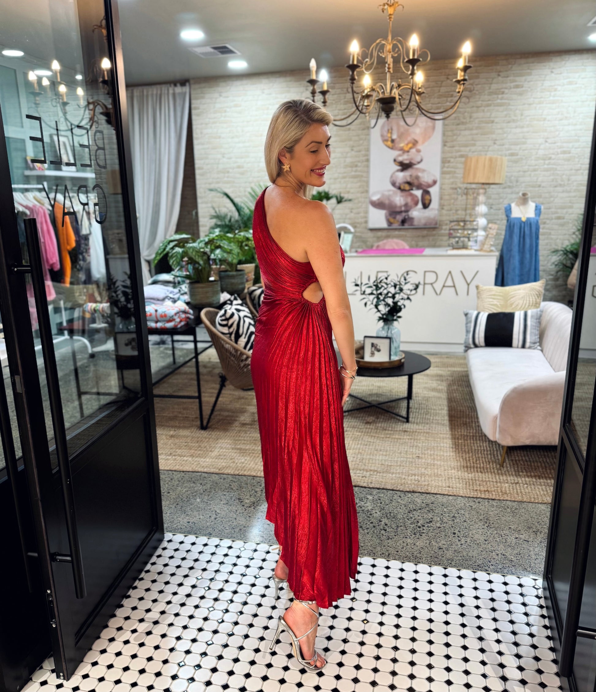 Scarlet Serenade Pleated Dress