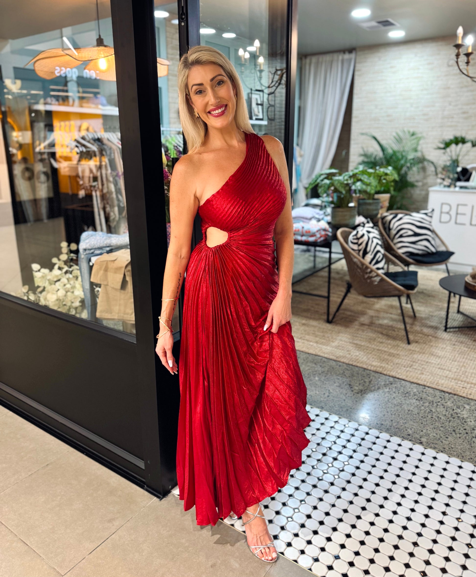 Scarlet Serenade Pleated Dress